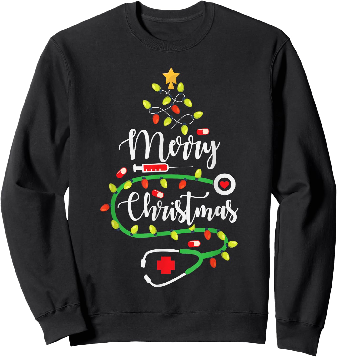 Merry Christmas Cute Registered Nurse Medical Stethoscope Sweatshirt - Sweatshirt | Black