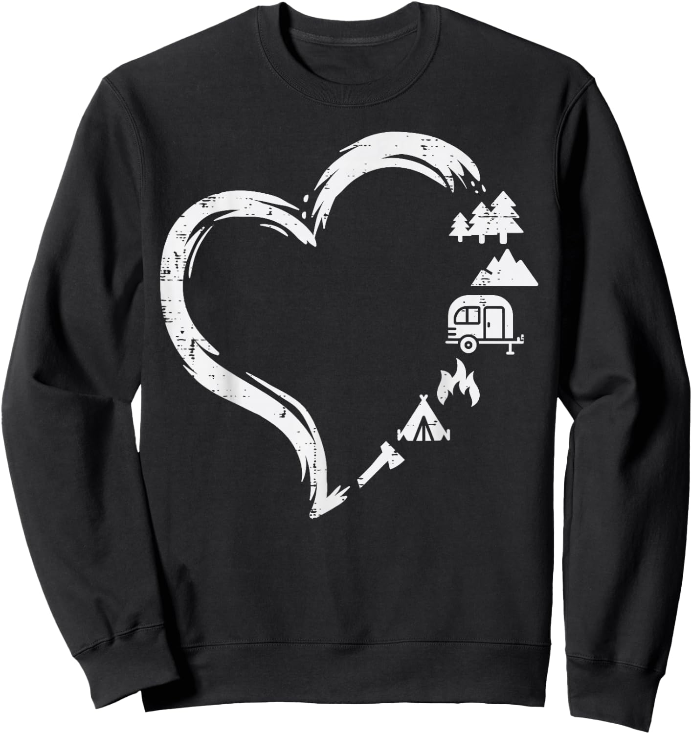 Trees RV Van Campfire Tent Heart Cute Love Camping Camper Sweatshirt - Sweatshirt | Black