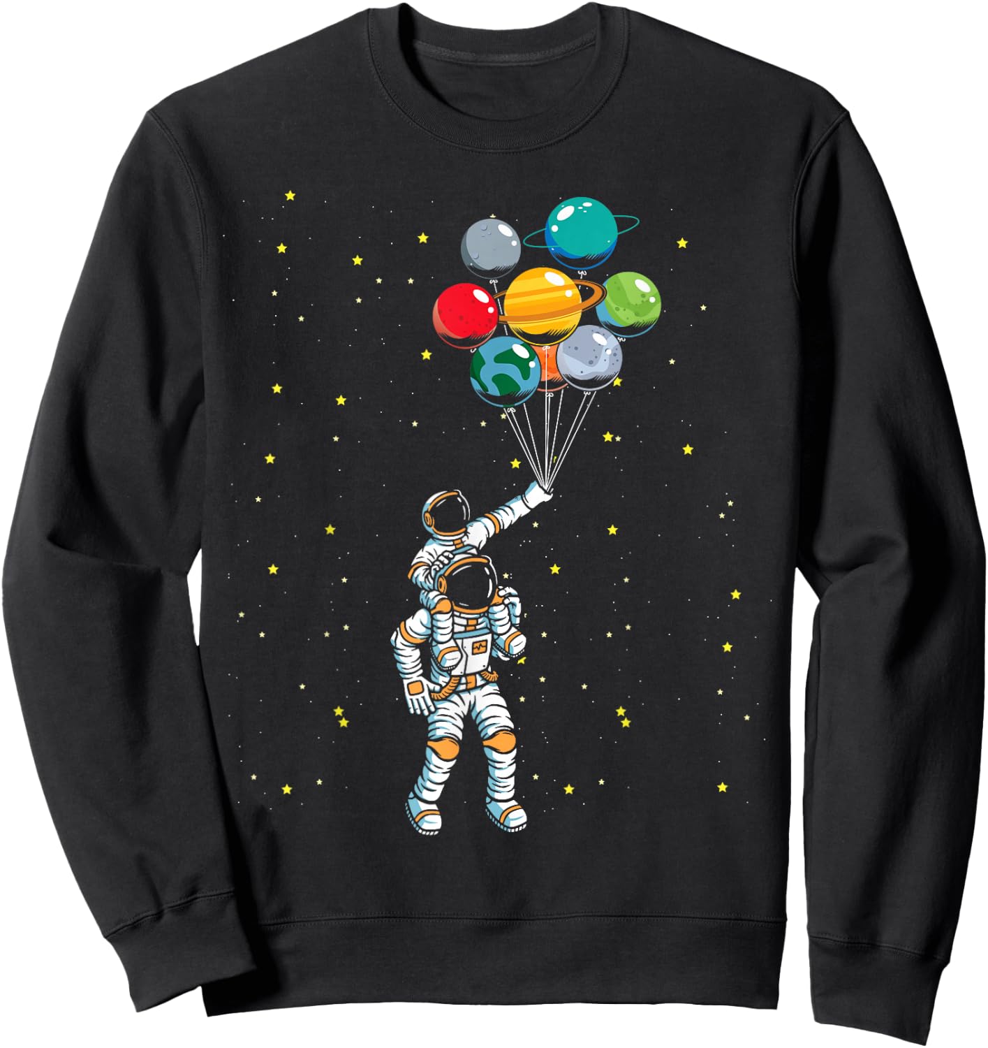 Universe Galaxy Space Planets Balloon Space Astronaut Sweatshirt - Sweatshirt | Black