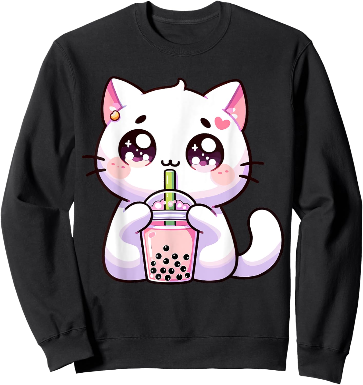 Boba Cat Boba Tea Bubble Tea Kawaii Cat Men Women Girls Kids Sweatshirt - Sweatshirt | Black