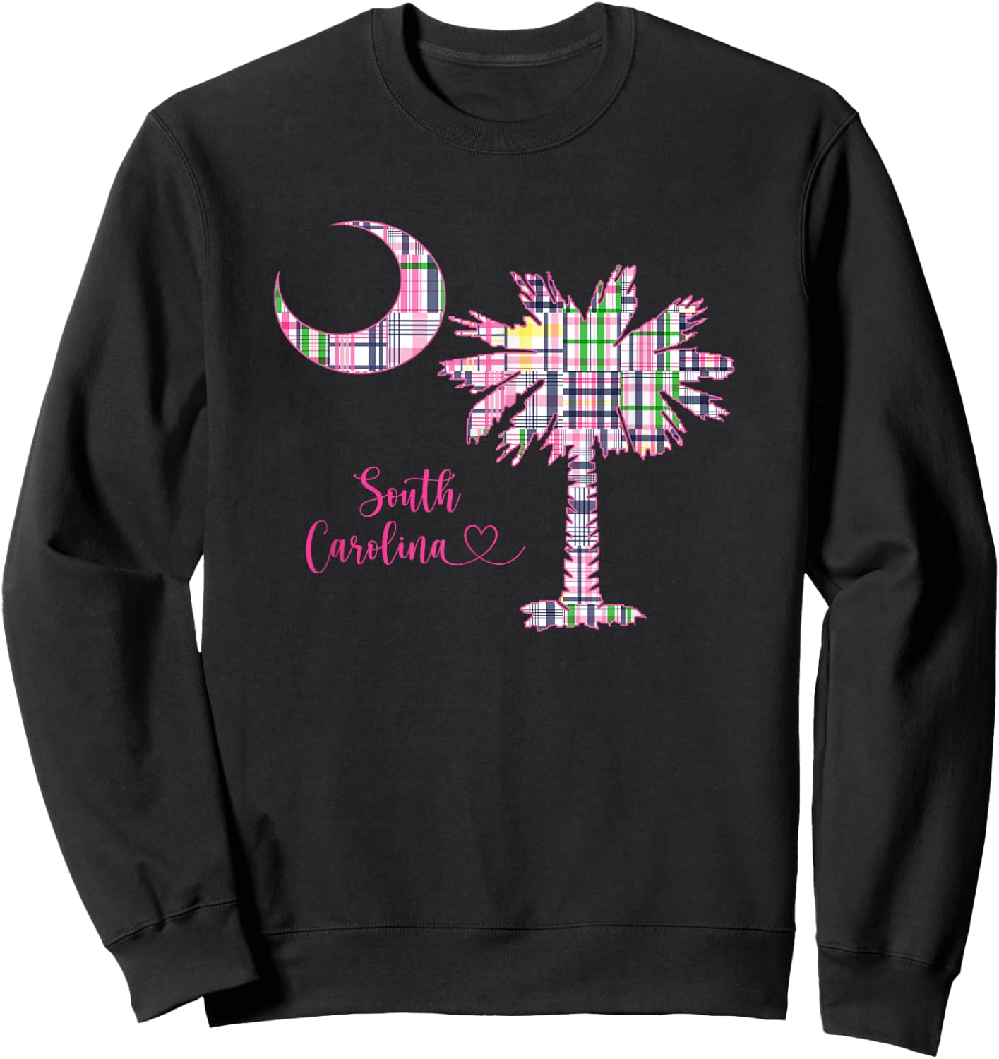Hilton Head Island South Carolina Palm Moon Madras Plaid Sweatshirt - Sweatshirt | Black