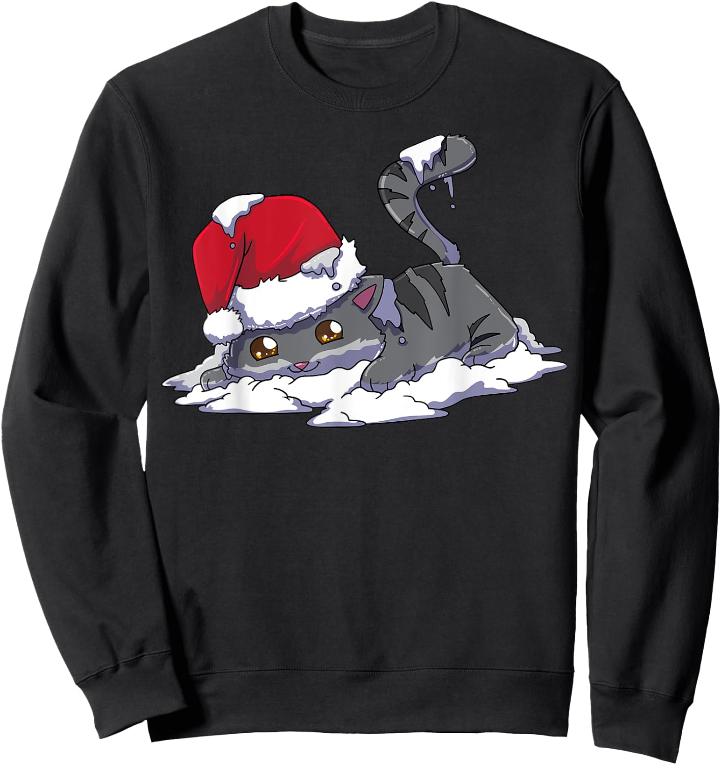 Christmas Anime Kawaii Neko Cat Sweatshirt - Sweatshirt | Black