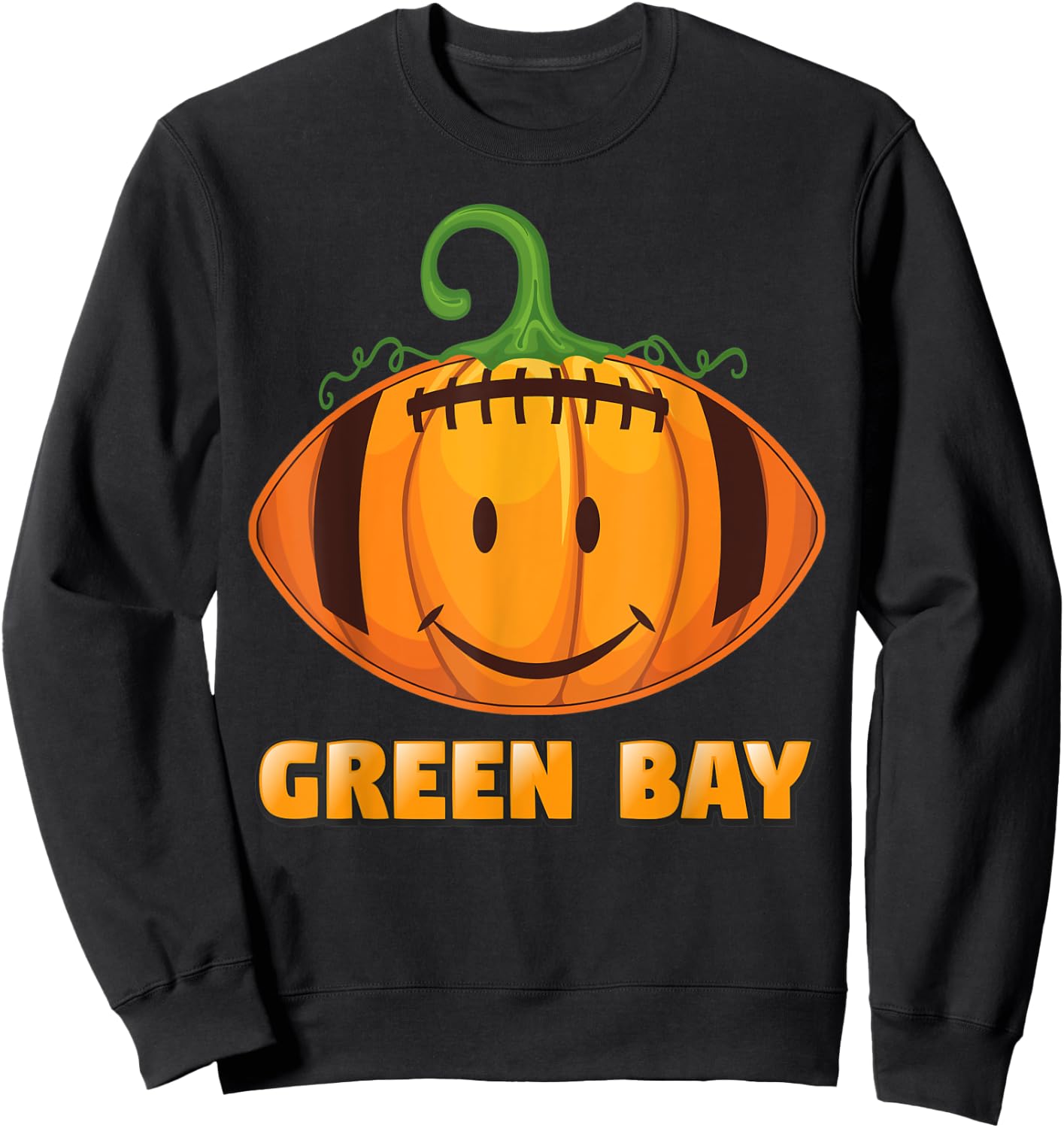 Pumpkin Halloween Costume Green Bay Football Cool Smile Face Sweatshirt - Sweatshirt | Black