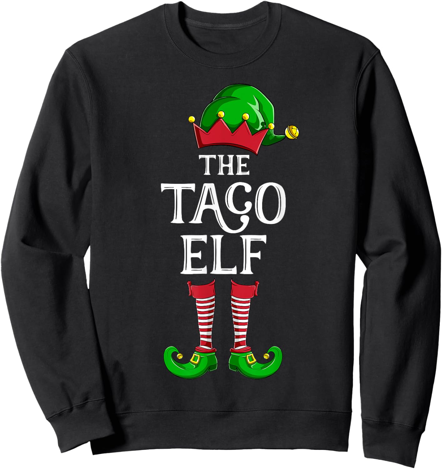Taco Elf Matching Family Group Christmas Party Pajama Sweatshirt - Sweatshirt | Black