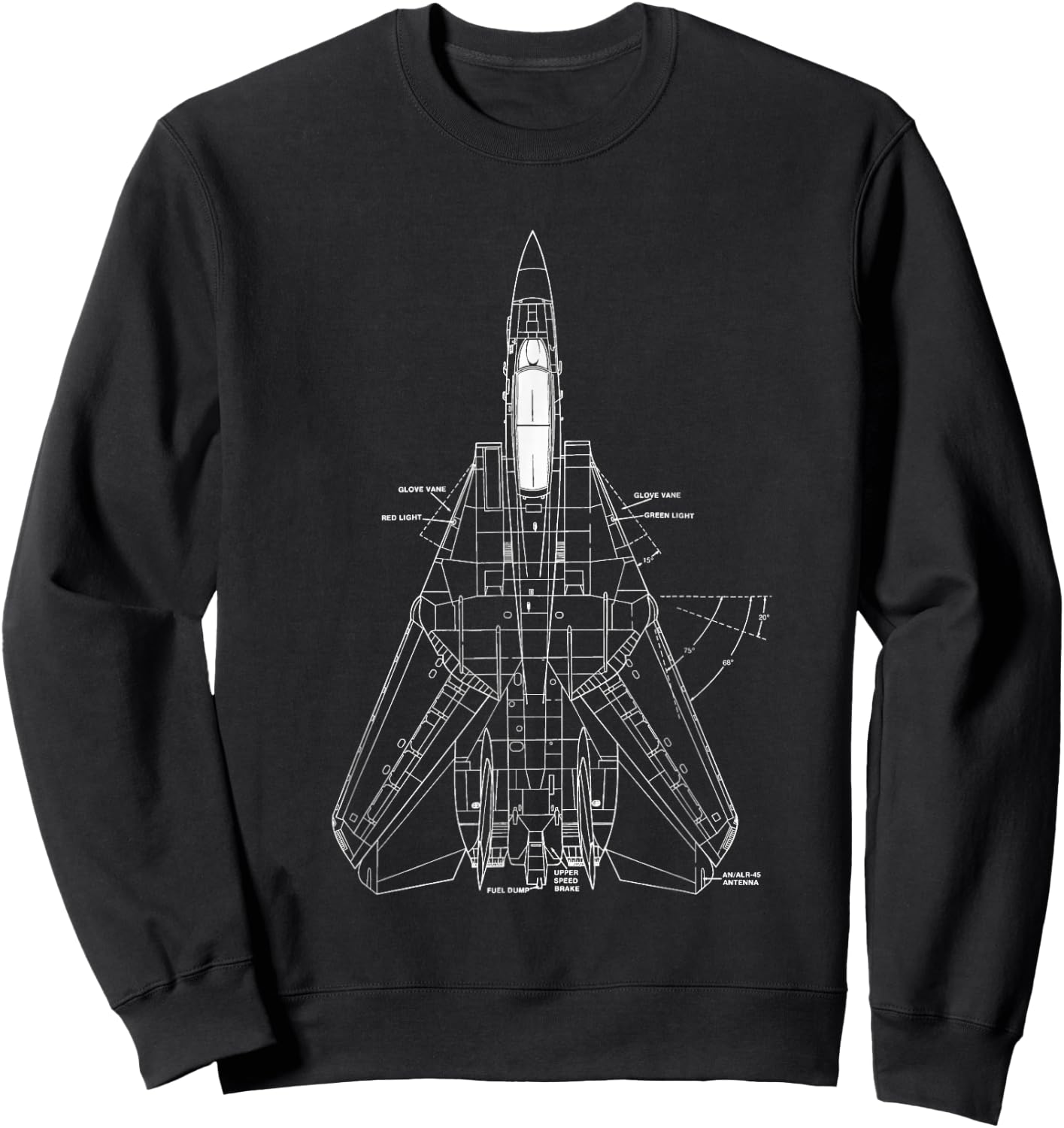 F14 Tomcat Navy Fighter Jet Diagram Blueprint Sweatshirt - Sweatshirt | Black