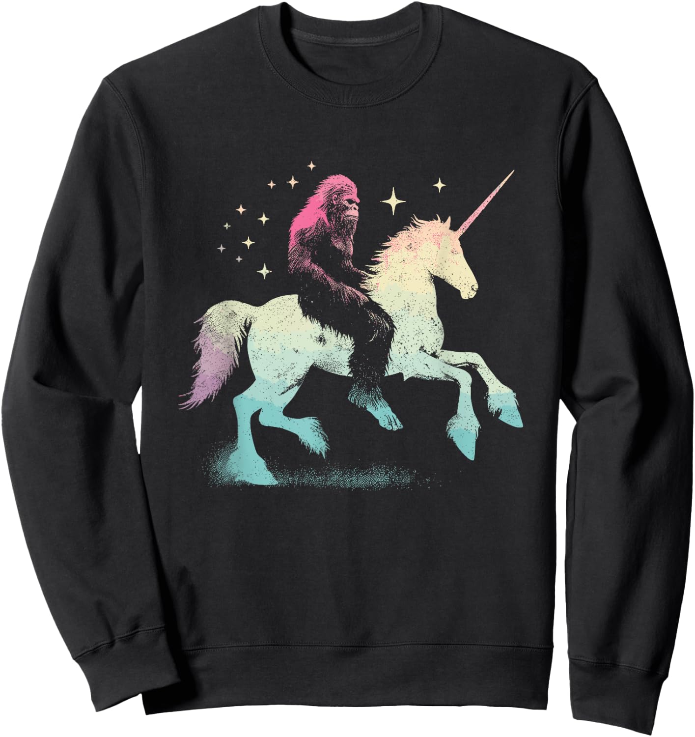 Bigfoot Riding A Unicorn - Funny Graphic Sasquatch Lover Sweatshirt - Sweatshirt | Black
