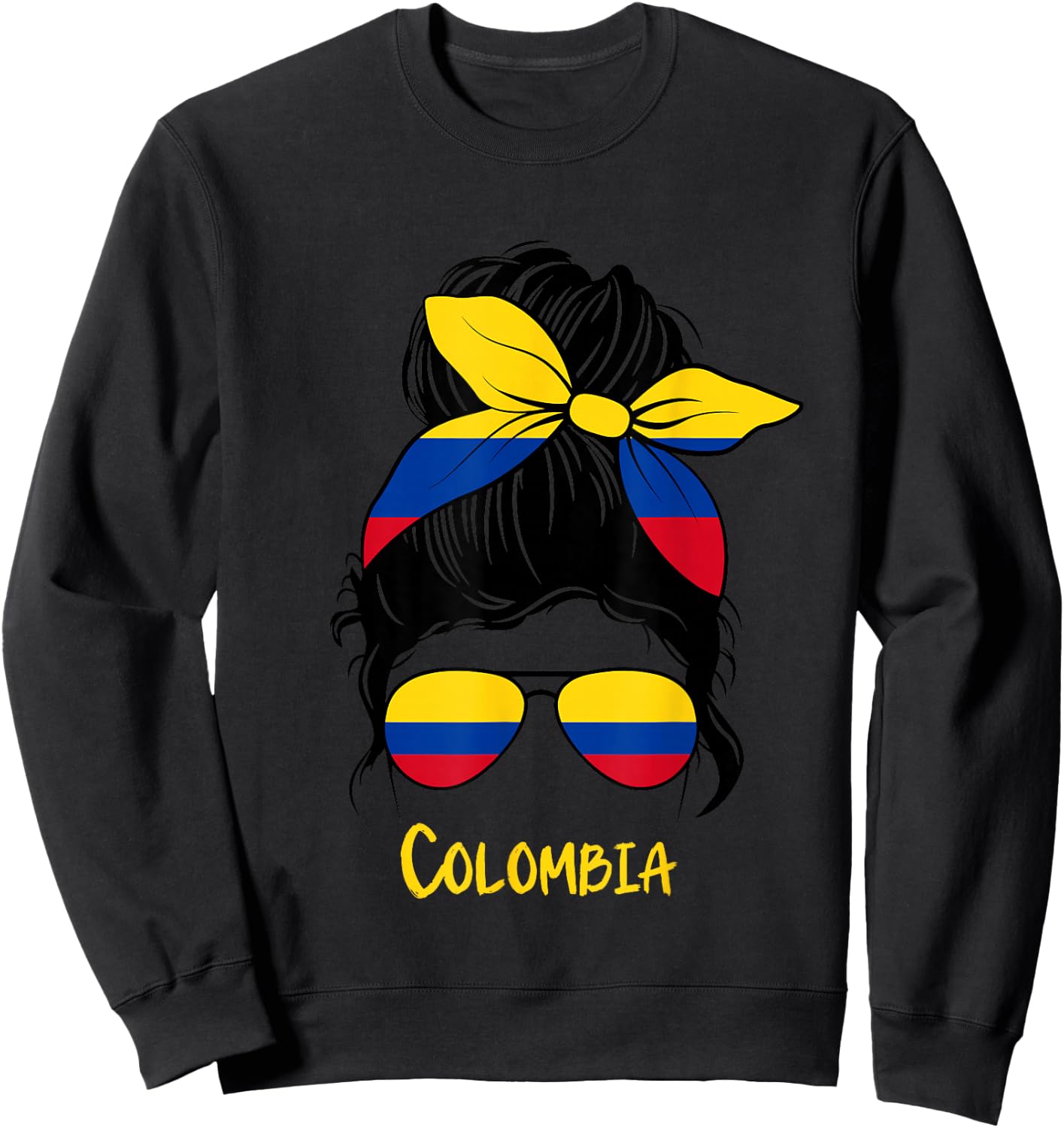 Colombian Girl Bandana Glasses Flag Colors Latina Pride Sweatshirt - Sweatshirt | Black