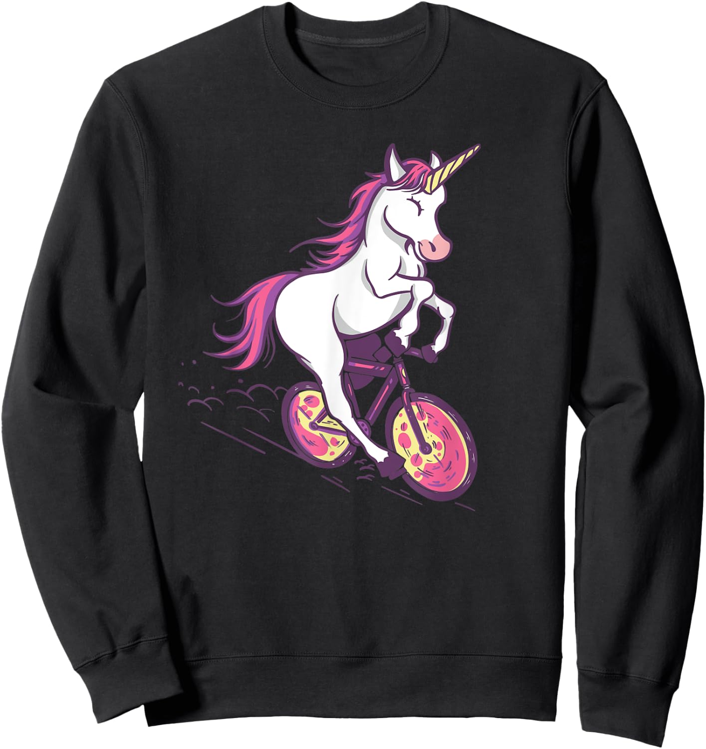 Magical Unicorn Riding Bike - Cute Illustration Sweatshirt - Sweatshirt | Black