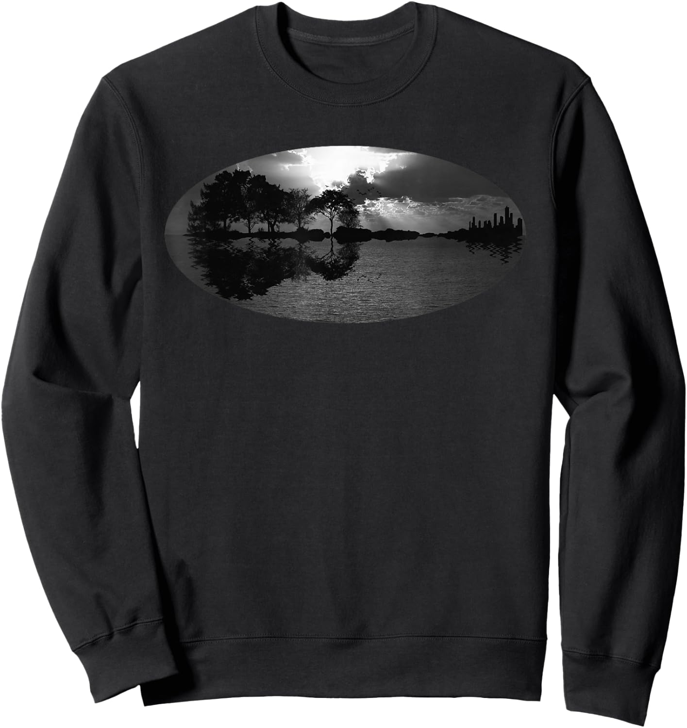 Guitar Sunset Sky Trees City Water Reflection Special Design Sweatshirt - Sweatshirt | Black