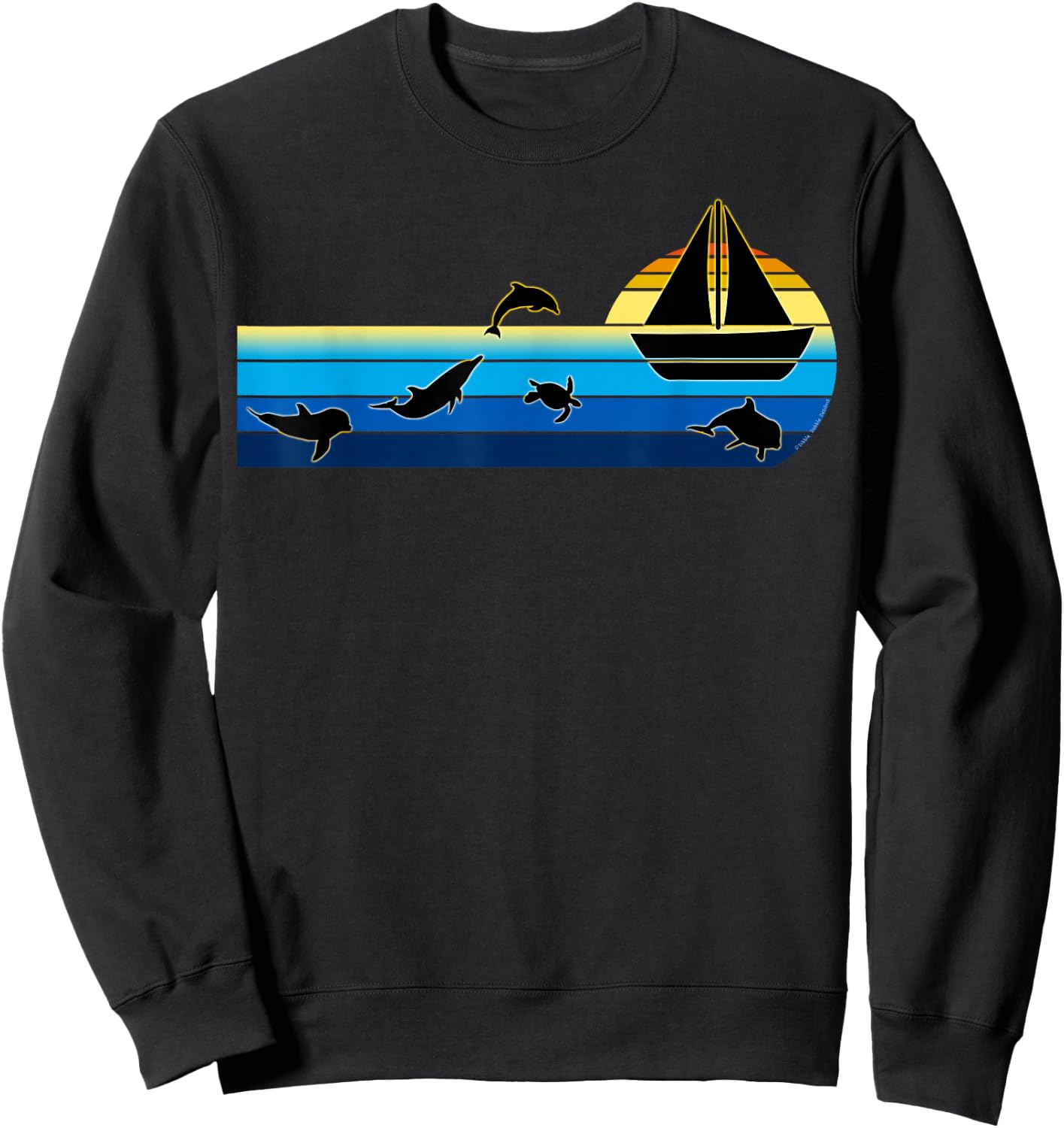 Nautical Sunrise Sailboat with Dolphins Beach Summer Sailing Sweatshirt - Sweatshirt | Black