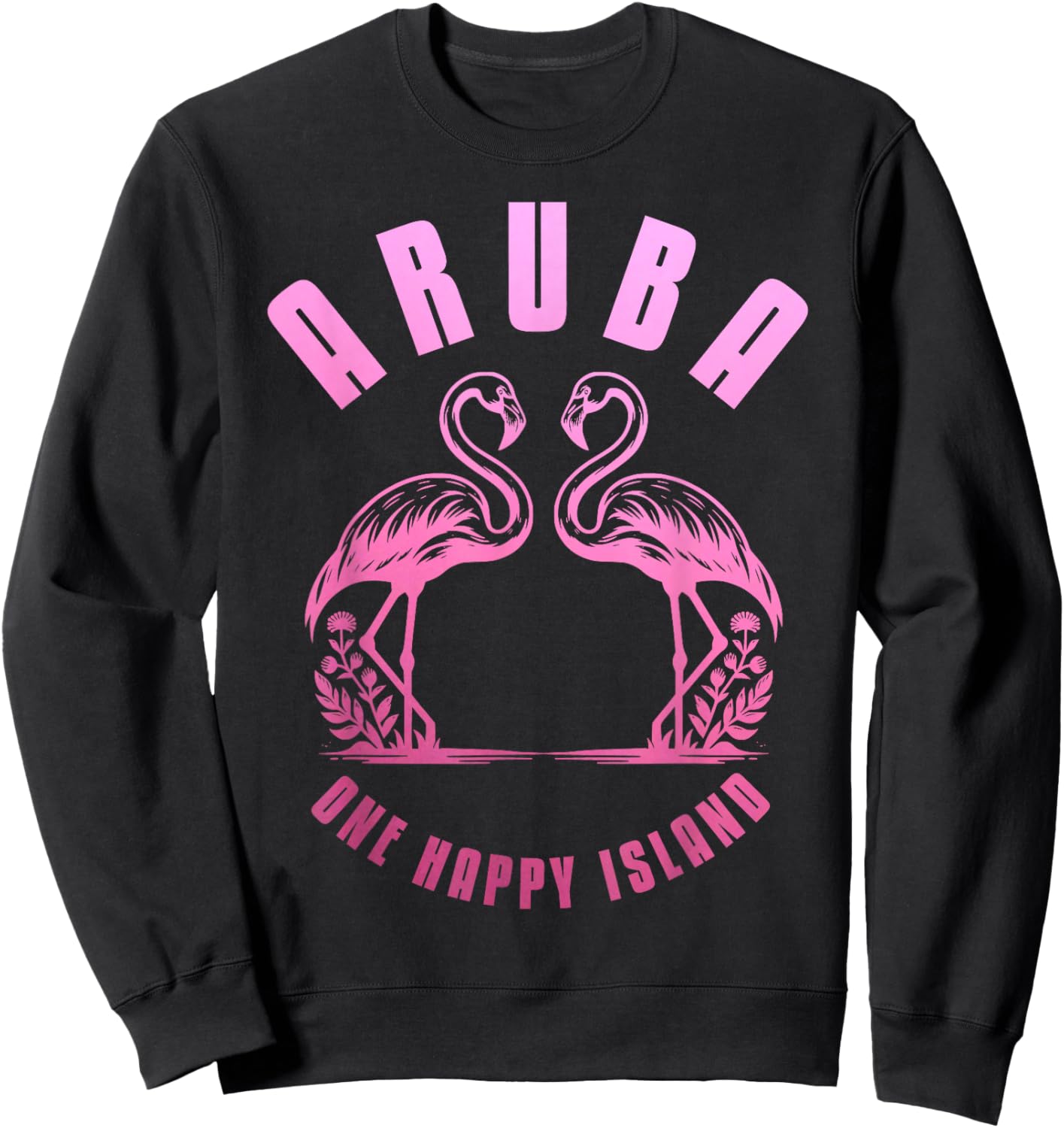 Aruba Flamingo Happy Island Craibbean Souvenir Pride Vintage Sweatshirt - Sweatshirt | Black
