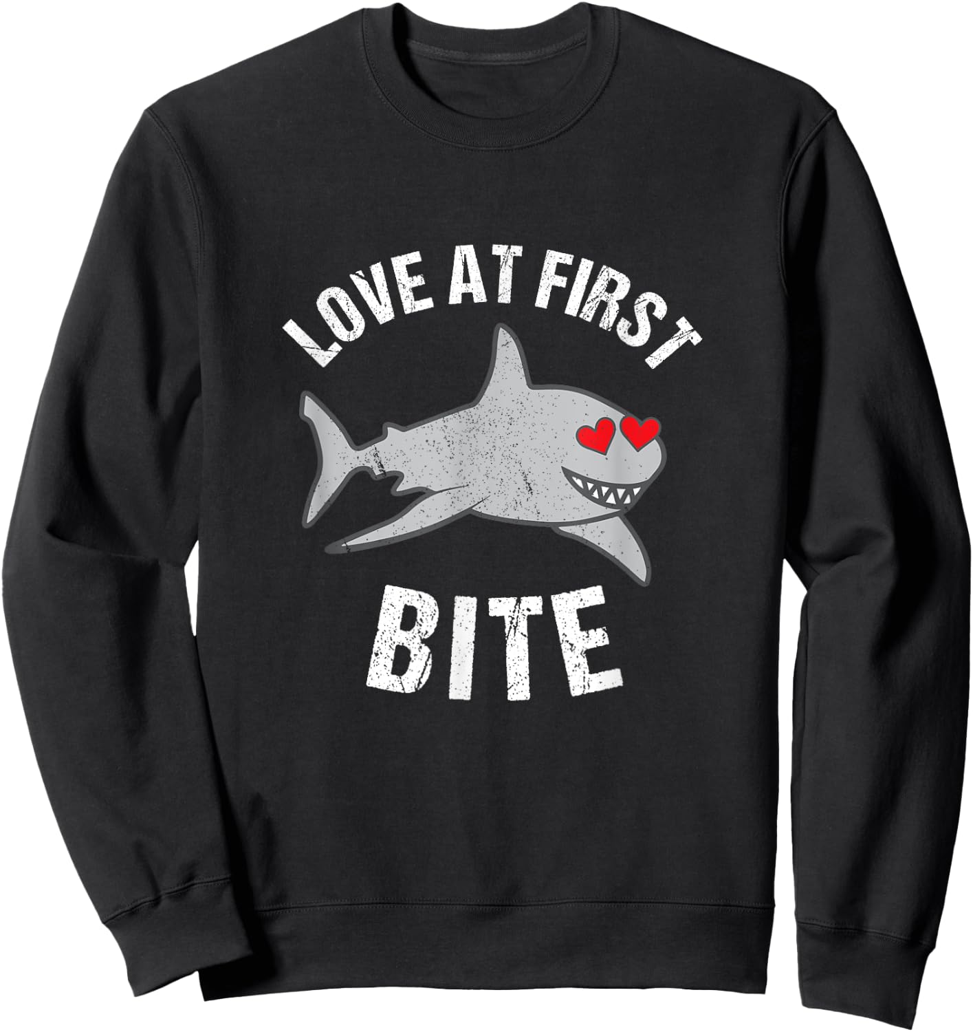 Shark Valentines Boys Funny Love At First Bite Girls Sweatshirt - Sweatshirt | Black