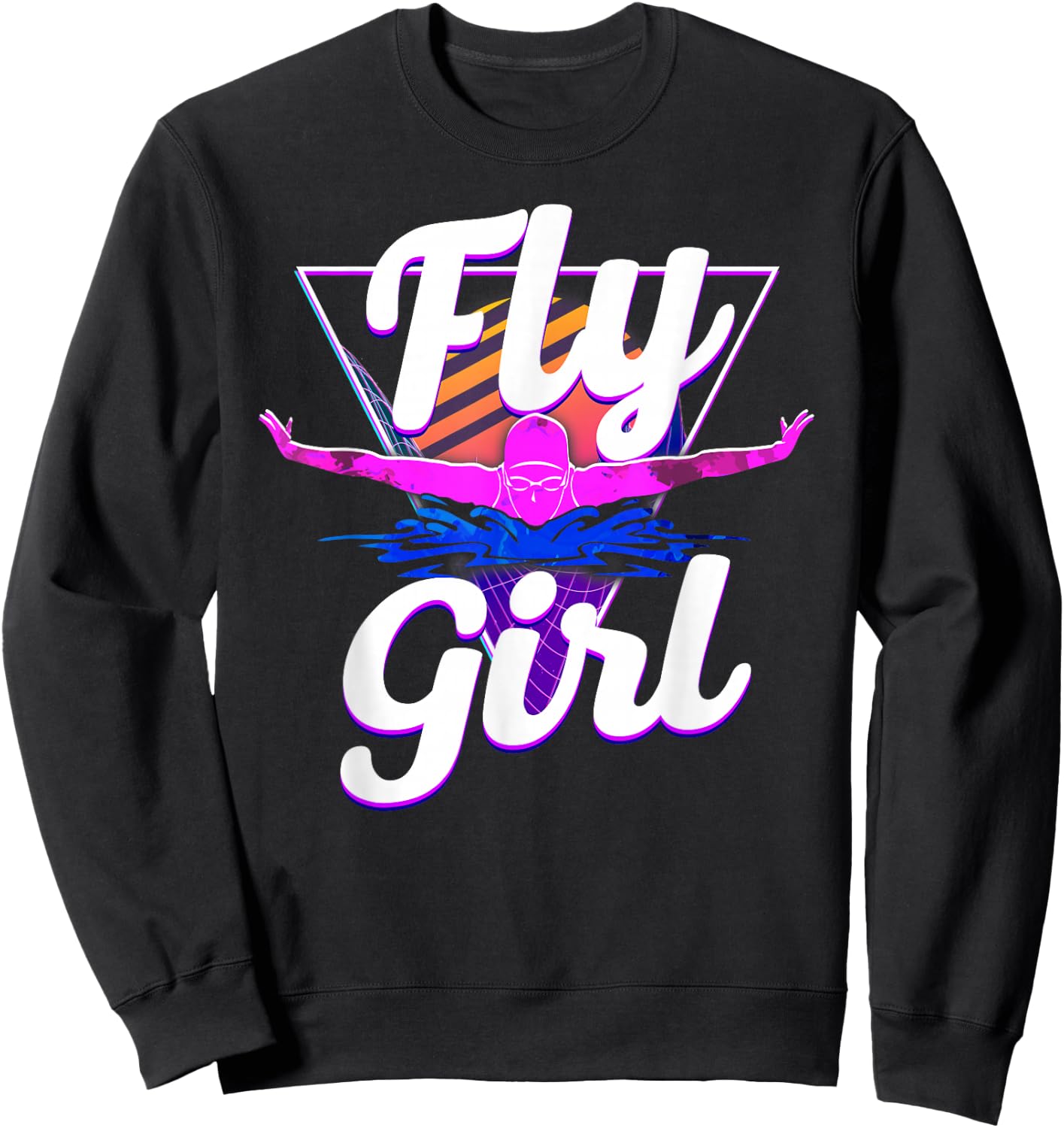 Swimmer Swim Fly Girl Butterfly Swimming 80'S Vaporwave Sweatshirt - Sweatshirt | Black