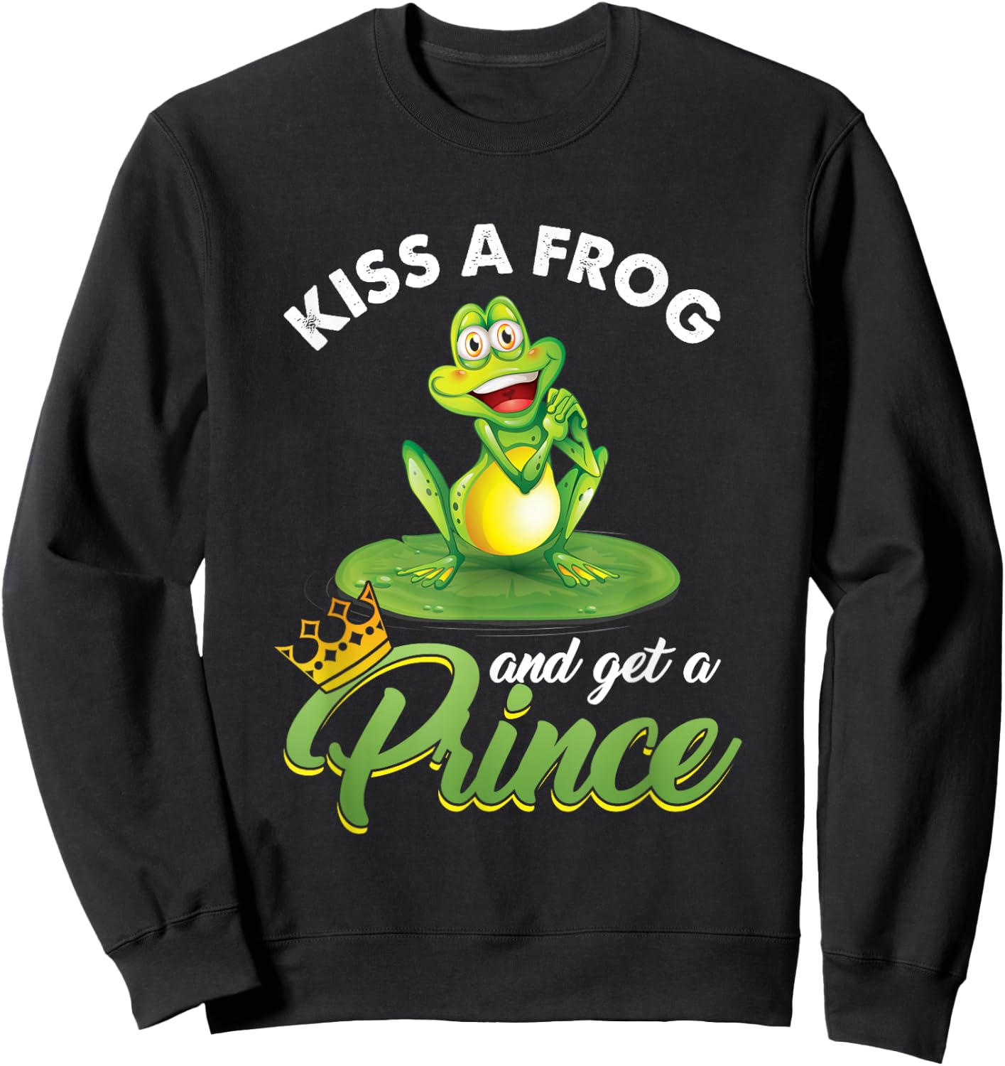 Frog Lover Princess Fairy Tale Believers Kissing Frog Sweatshirt - Sweatshirt | Black
