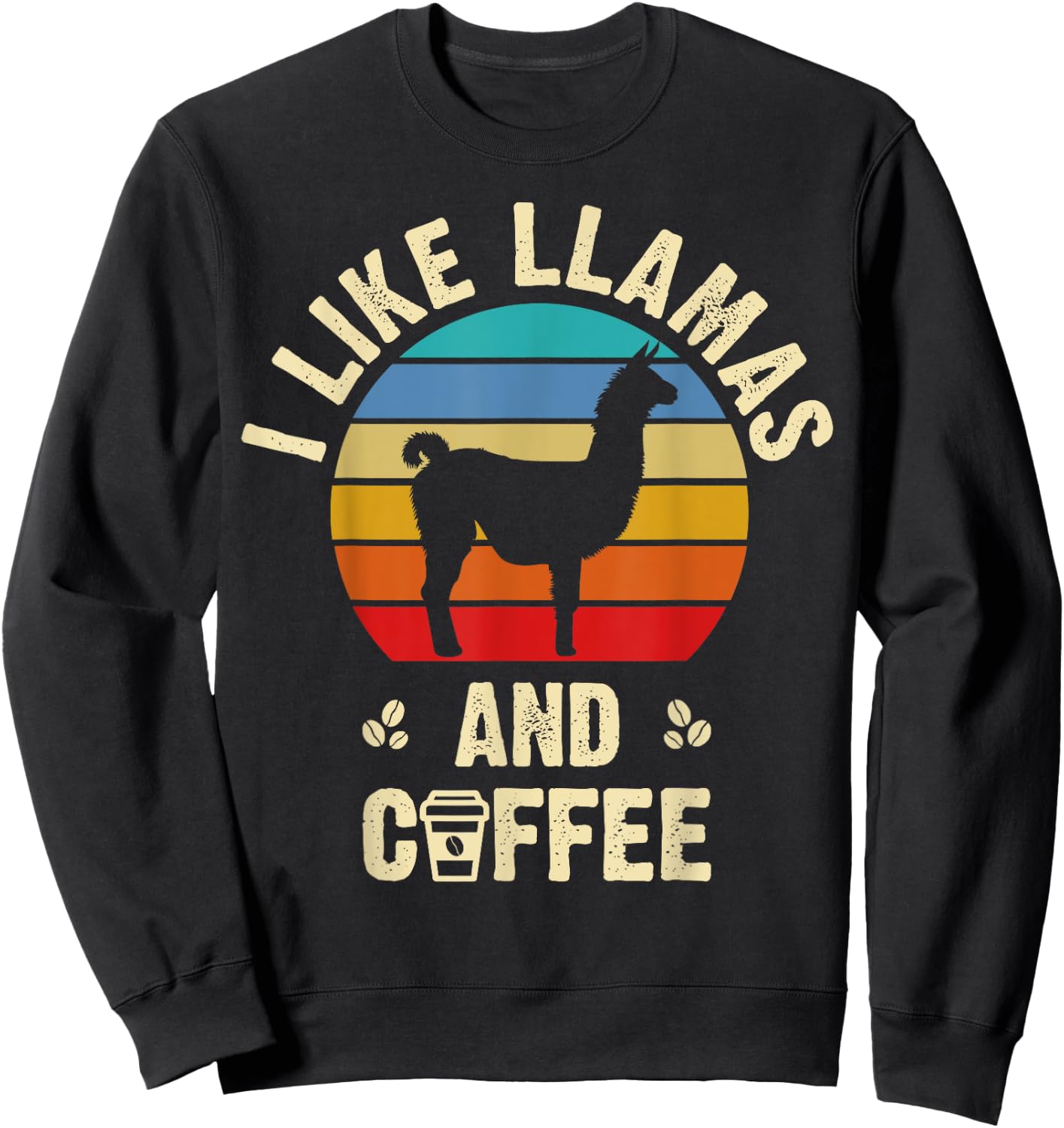 I like Llamas & Coffee Funny vintage llama theme lover Sweatshirt - Sweatshirt | Black