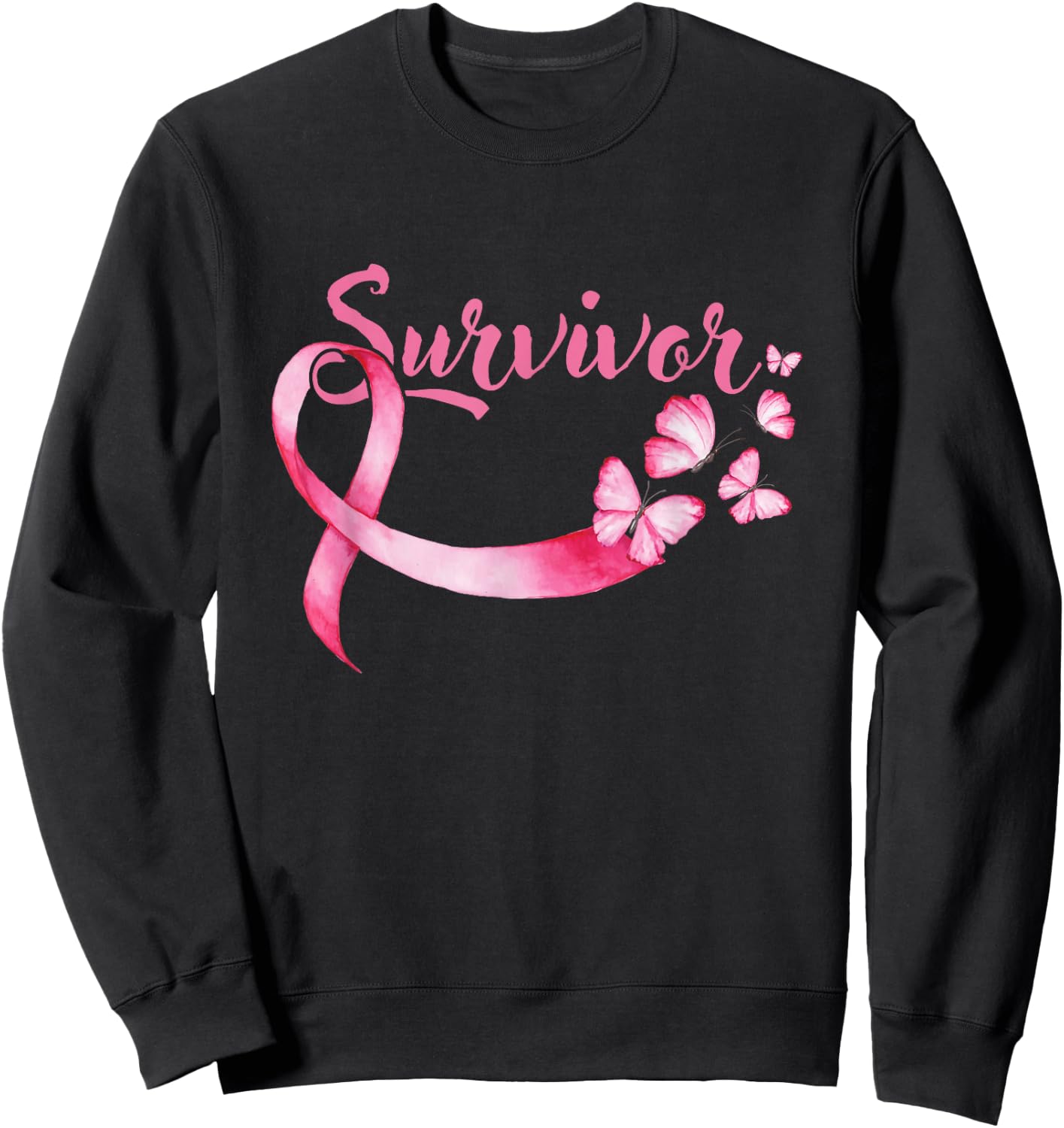 Breast Cancer Awareness Pink Butterflies Band Survivors Sweatshirt - Sweatshirt | Black