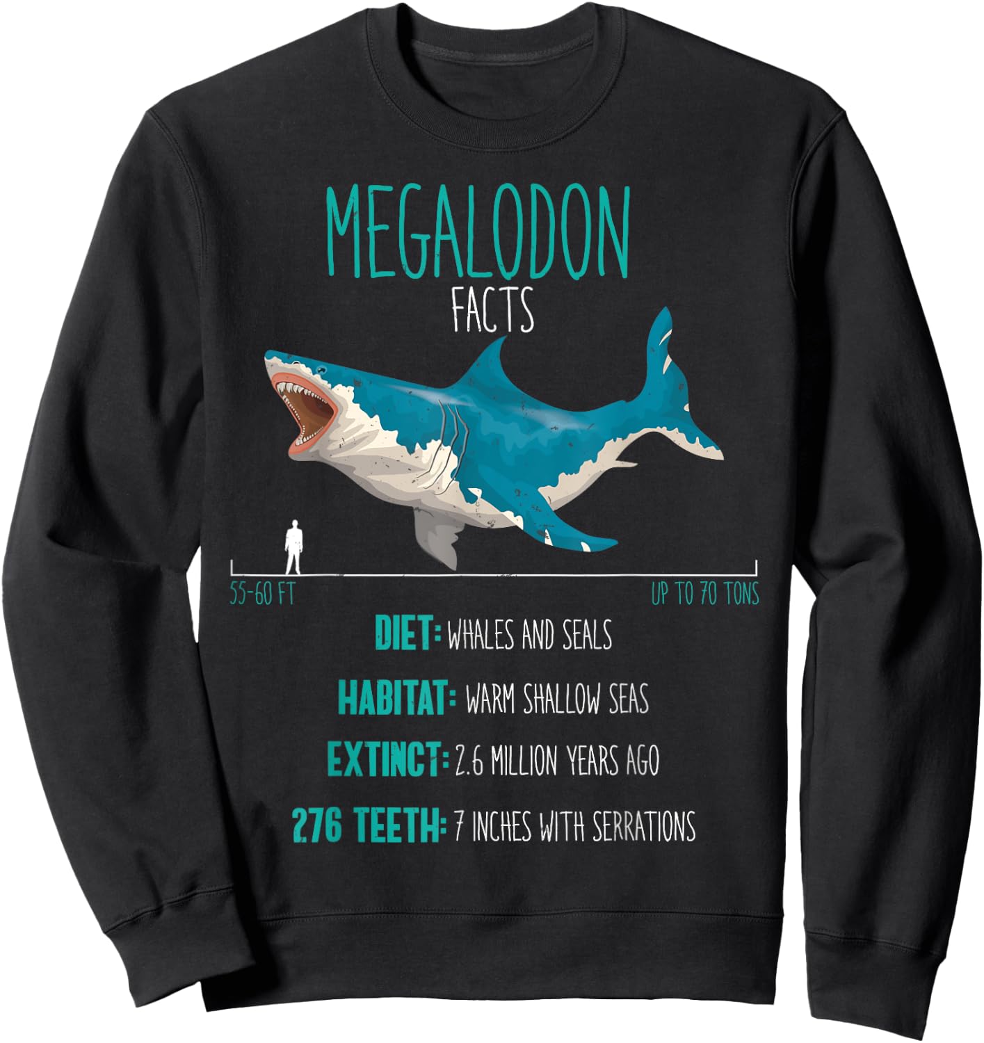 Megalodon Shirt - Shark Facts Lover Sweatshirt - Sweatshirt | Black