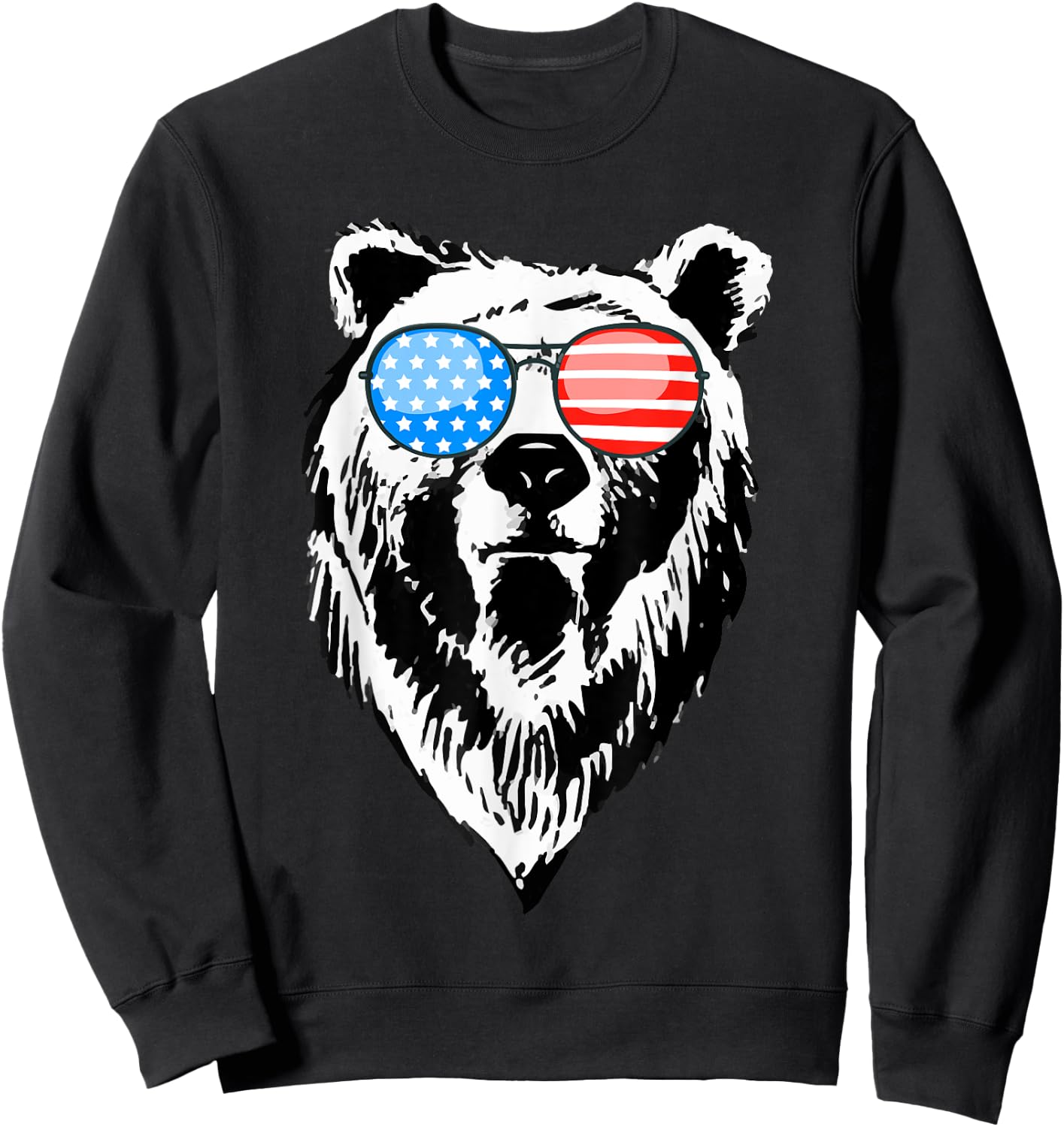 Funny Bear American USA Flag Sunglasses Camping Hunting Gift Sweatshirt - Sweatshirt | Black