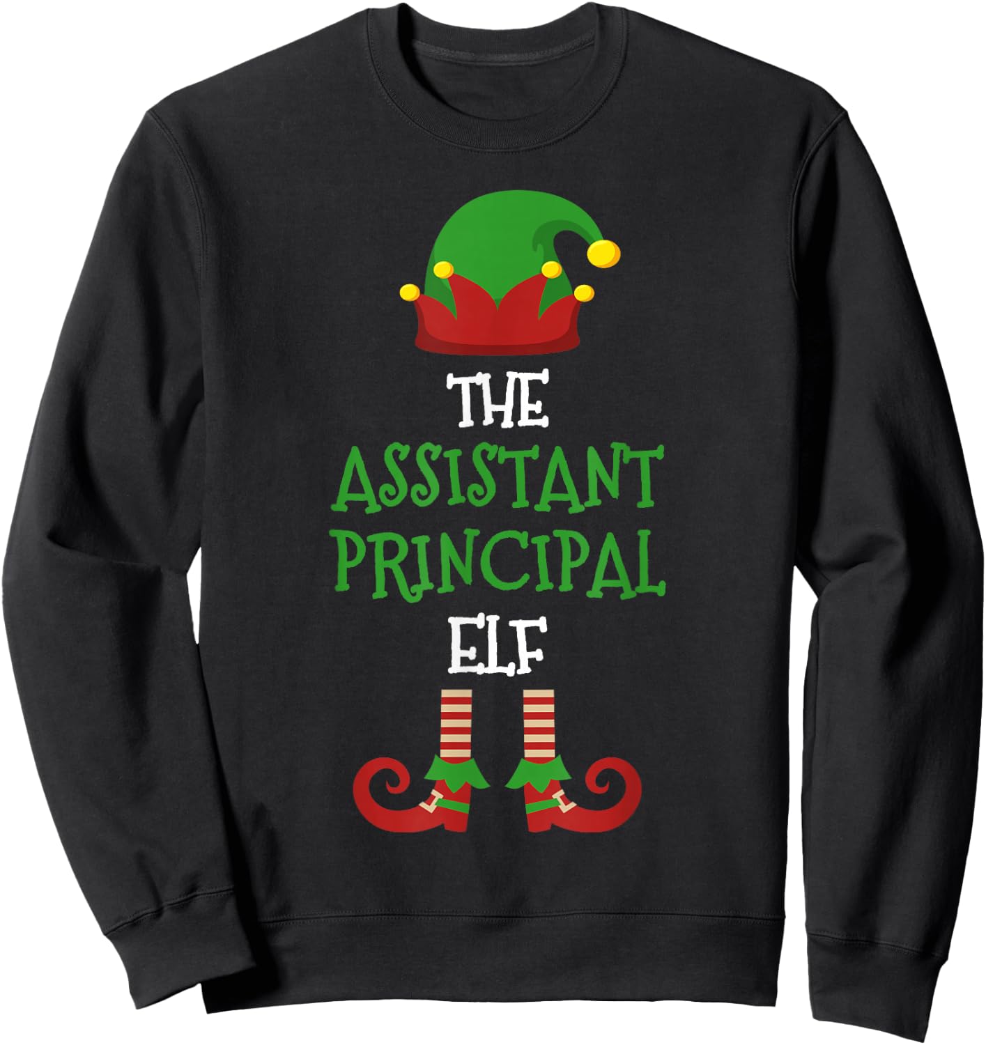 Assistant Principal Elf Matching Pajamas Christmas Teacher Sweatshirt - Sweatshirt | Black