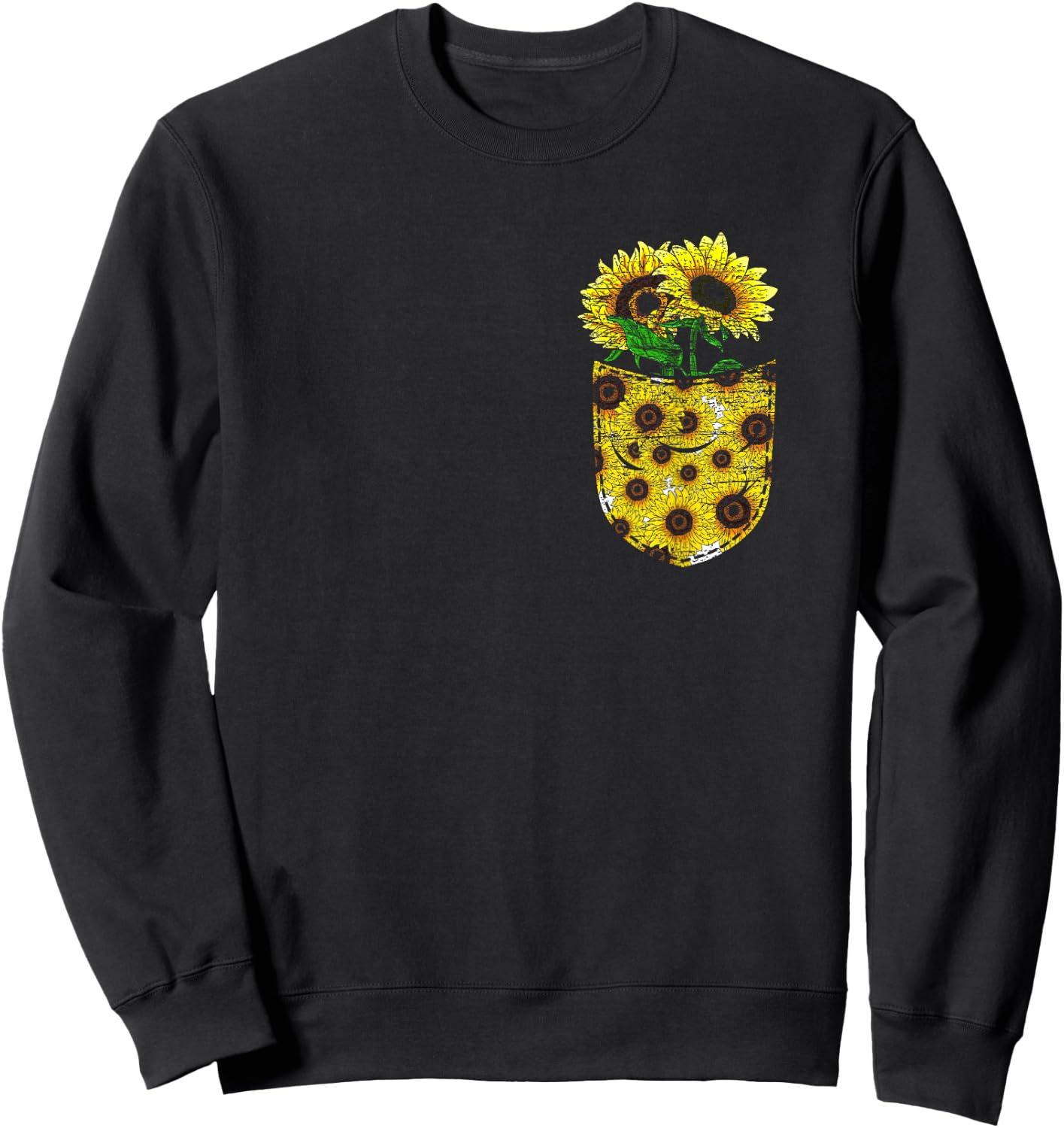 Blossom Yellow Flower Florist Floral Cute Pocket Sunflower Sweatshirt - Sweatshirt | Black
