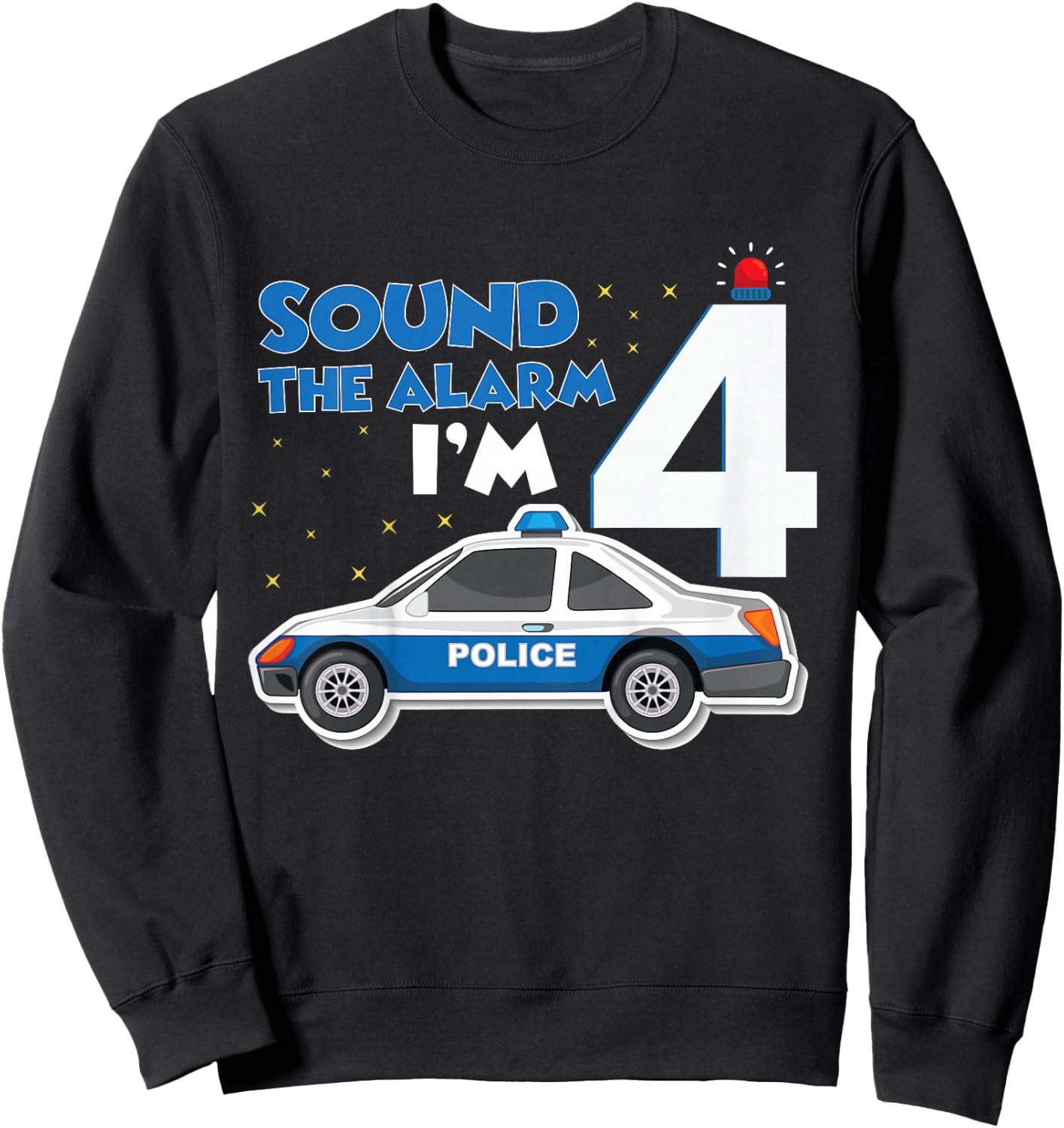 Kids Police Car 4th Birthday Boy 4 Cop Policeman Officer Four Sweatshirt - Sweatshirt | Black
