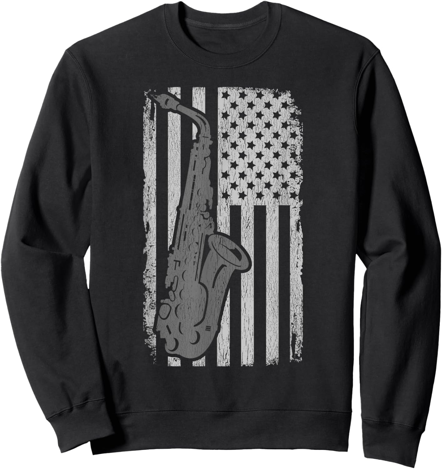 Vintage American Flag Saxophone Funny Sax Music Player Gifts Women Kids Men Sweatshirt - Sweatshirt | Black