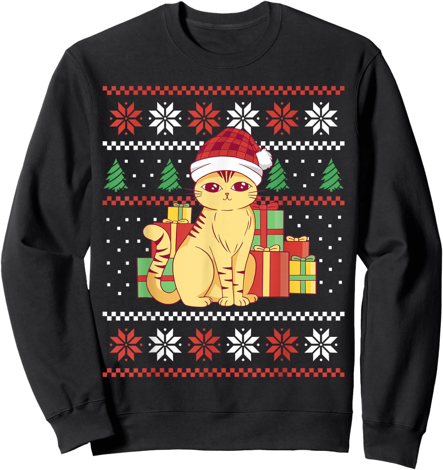 Funny Ugly Christmas Sweater Cat Design Xmas Men Women Kids Sweatshirt - Sweatshirt | Black