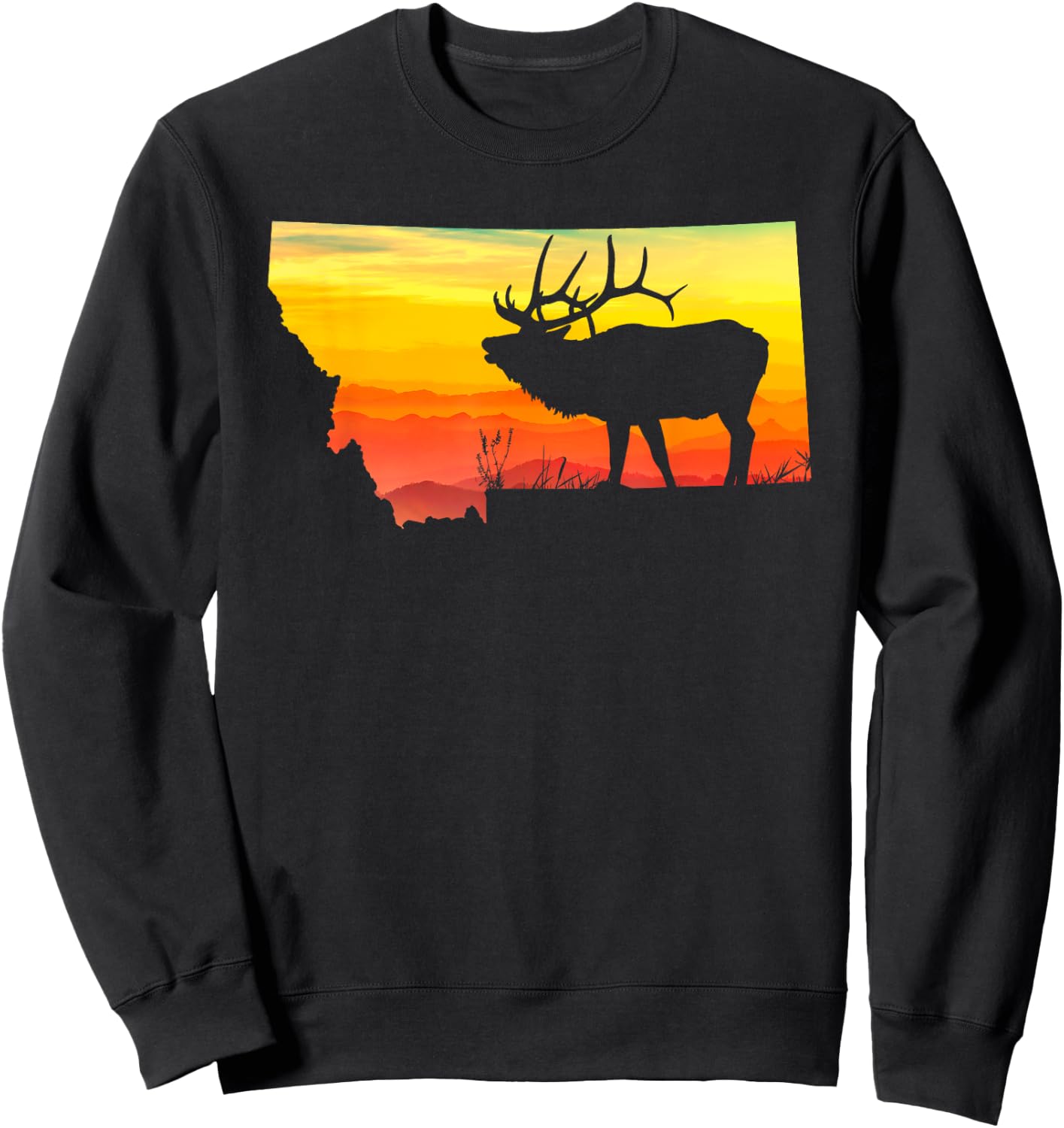 Montana Elk Hunter Dad Vintage Retro Sun Bow Hunting Gift II Sweatshirt - Sweatshirt | Black