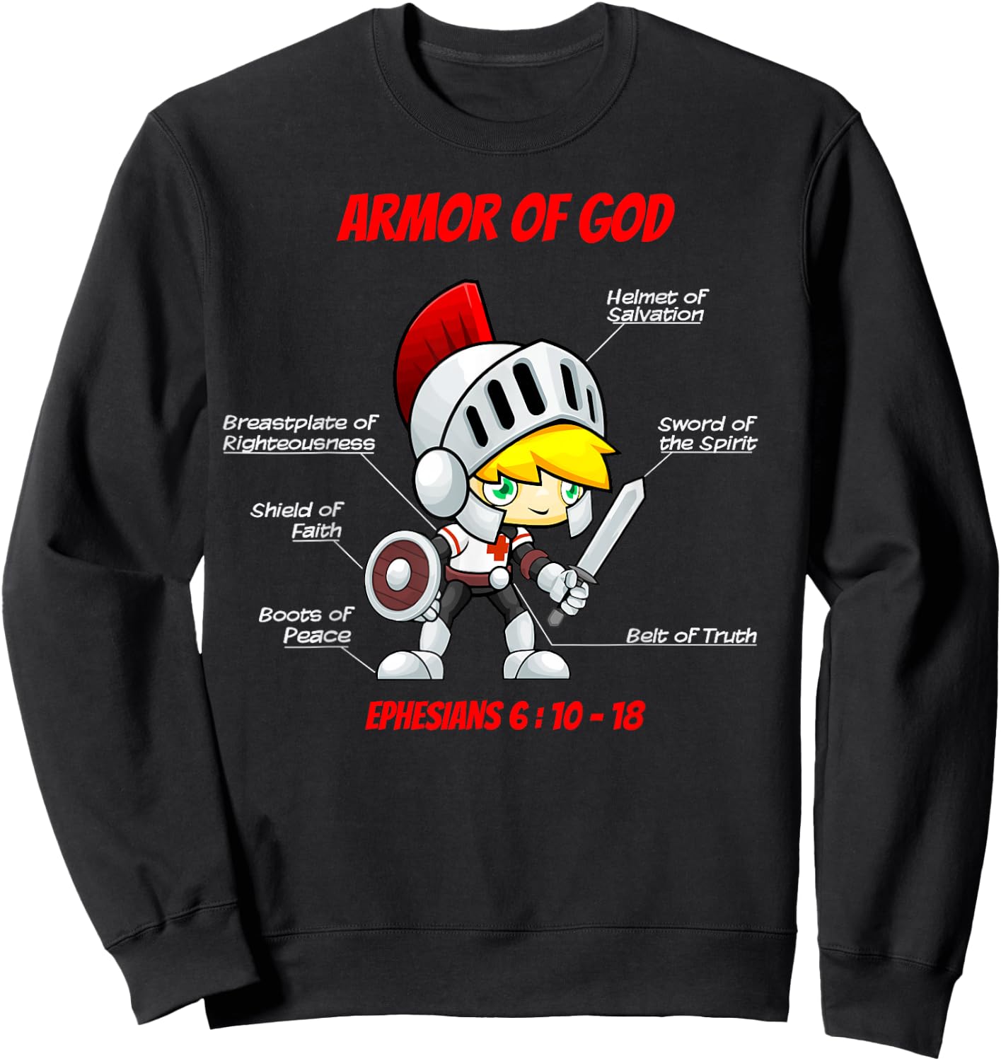 Ephesians 6 Armor of God Christian Bible Verse Sweatshirt - Sweatshirt | Black