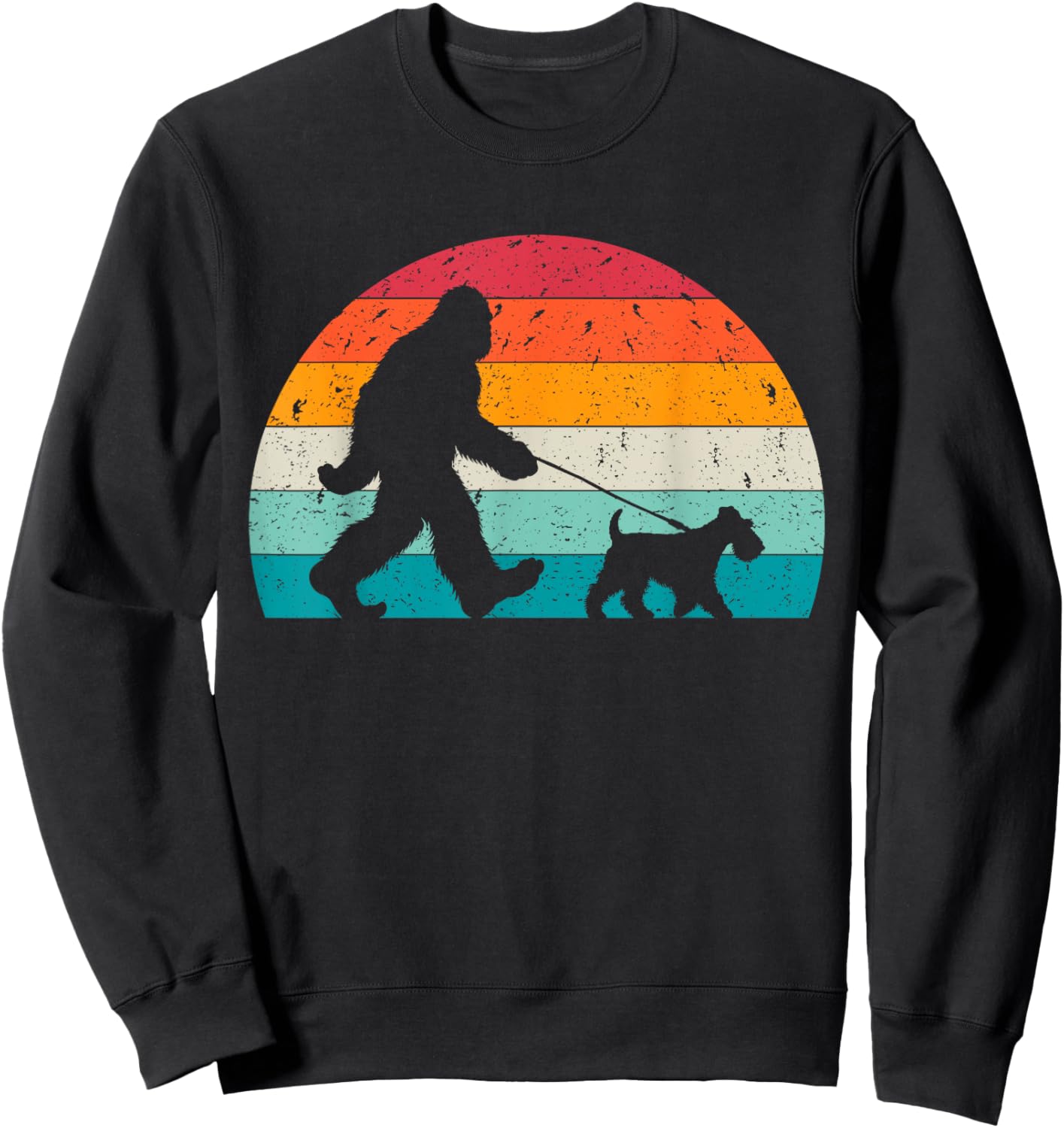 Bigfoot Walking a Dog Funny Welsh Terrier Lovers Dog Dad Sweatshirt - Sweatshirt | Black