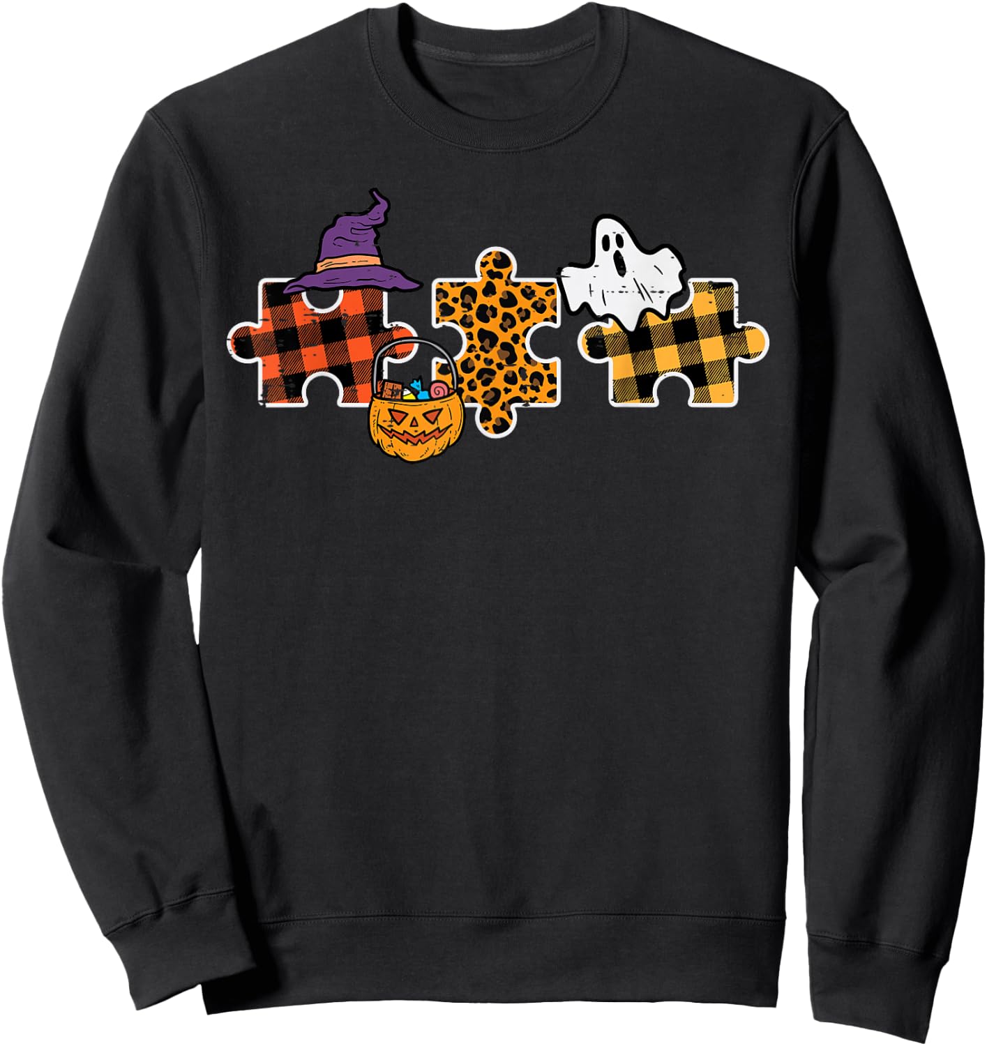 Halloween Autism Awareness Puzzle Costume Men Women Kids Sweatshirt - Sweatshirt | Black