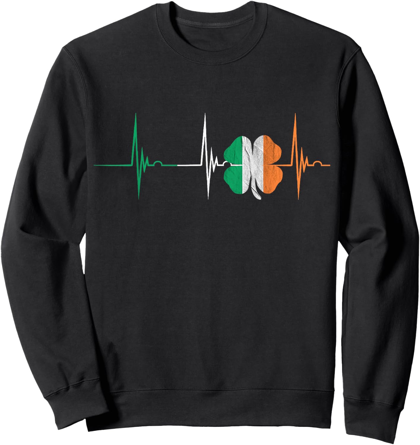 Ireland Shamrock Heartbeat EKG Pulse Irish Lucky Charm Sweatshirt - Sweatshirt | Black