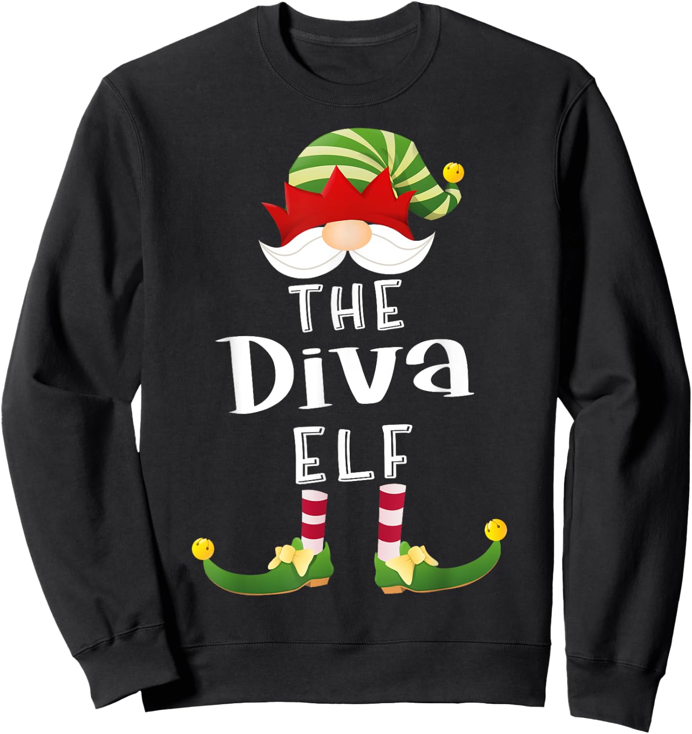 Diva Elf Group Christmas Funny Pajama Party Sweatshirt - Sweatshirt | Black