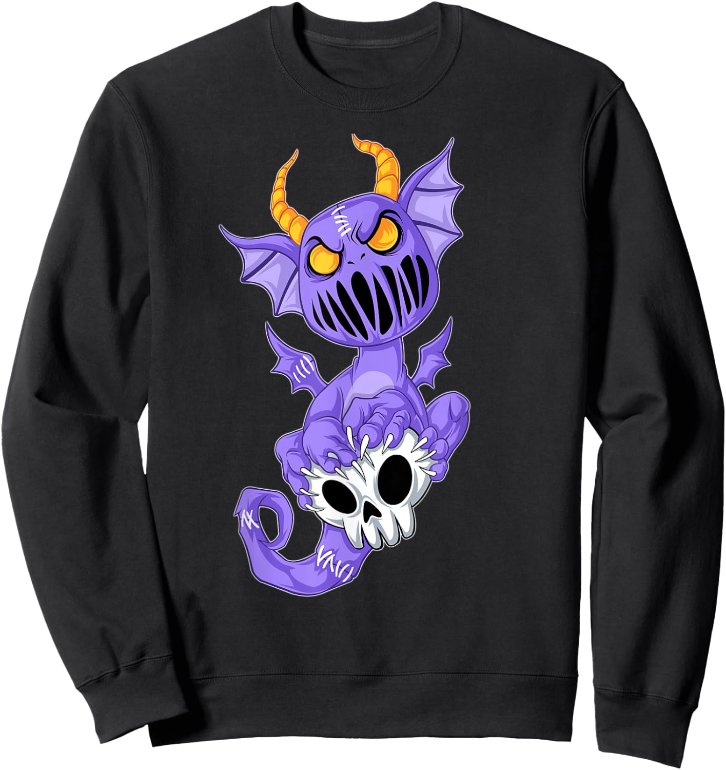 Kawaii Pastel Goth Cute Creepy Demon Dragon & Skull Sweatshirt - Sweatshirt | Black
