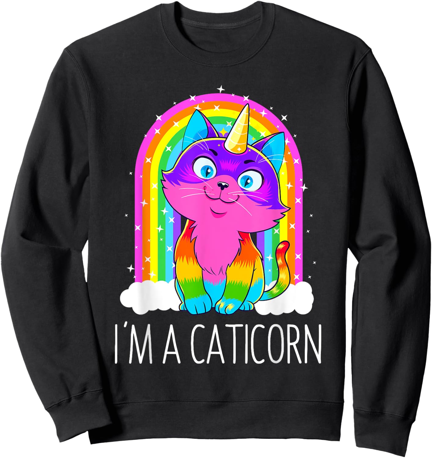 Caticorn Unicorn Cat Girls Women Rainbow Kitty Birthday Gift Sweatshirt - Sweatshirt | Black