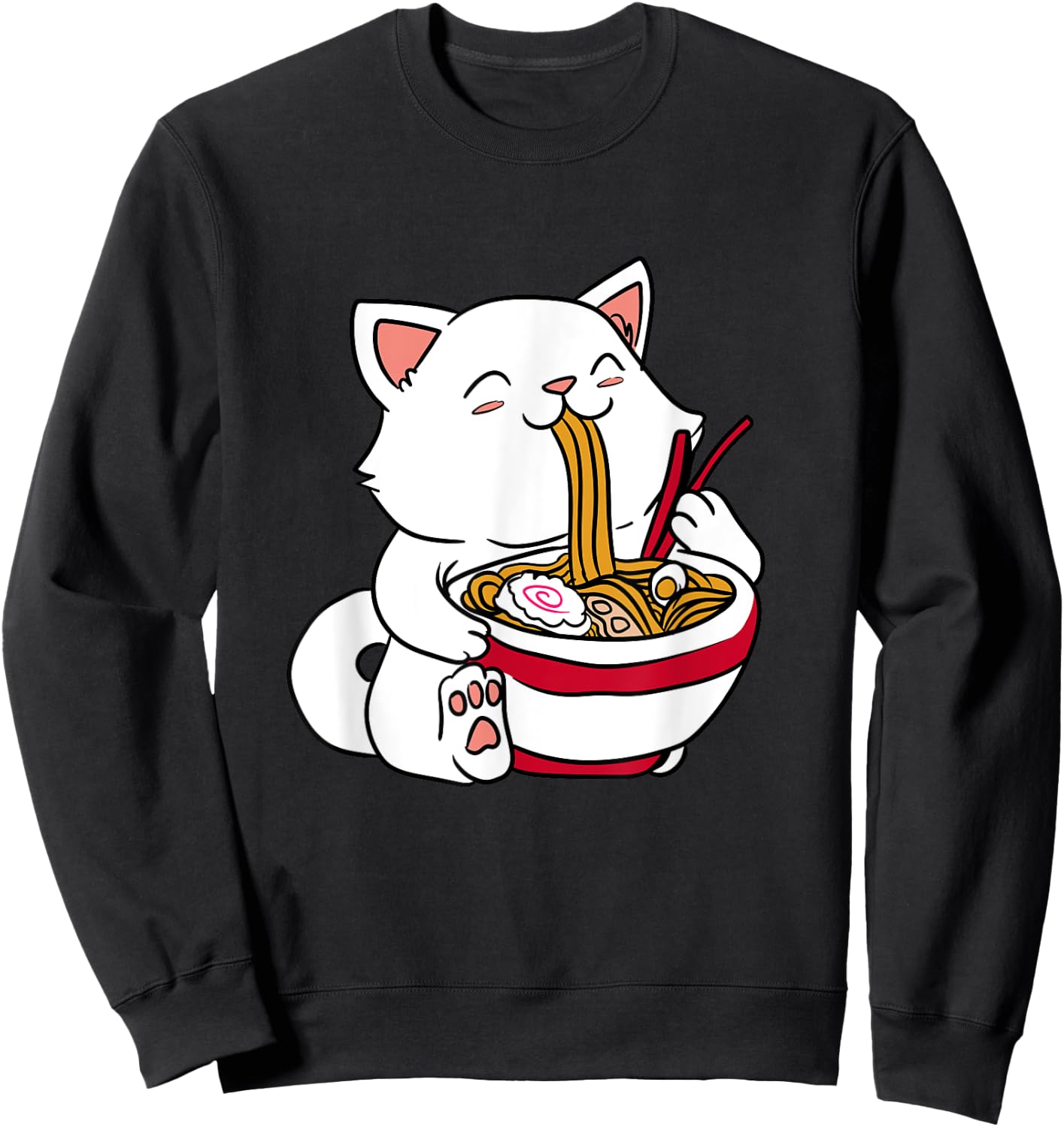 Brand Kawaii Cat Eating Ramen Noodles Japanese Food Anime Sweatshirt - Sweatshirt | Black
