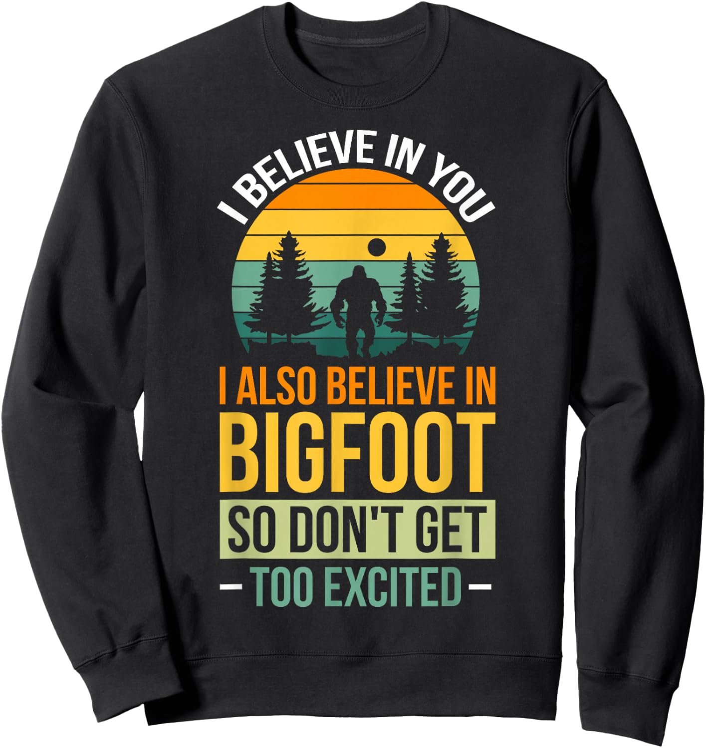 I Believe In You I Believe In Bigfoot Don't Get Too Excited Sweatshirt - Sweatshirt | Black