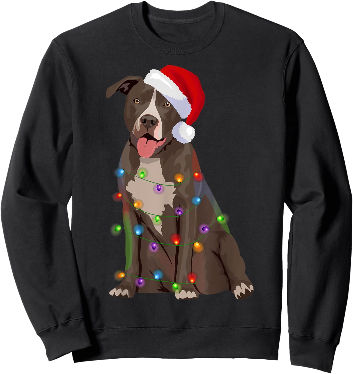 Pittie Pitbull Christmas Lights Xmas Dog Lover Women Kids Sweatshirt - Sweatshirt | Black