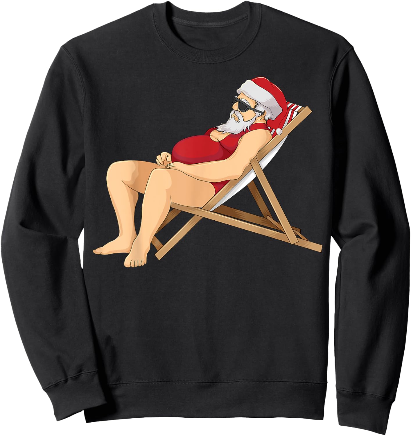 Funny Santa Sunbathing Red Mankini | Cool Beach Summer Gift Sweatshirt - Sweatshirt | Black
