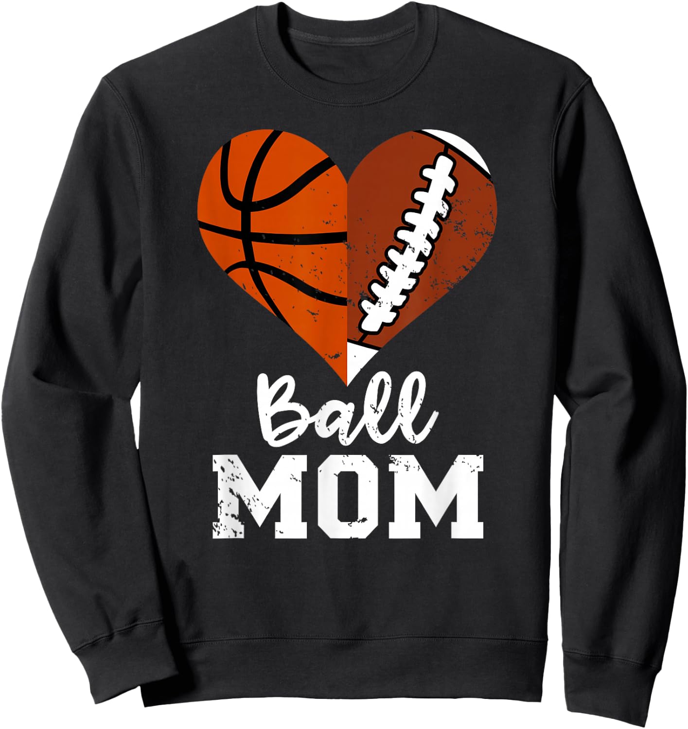 Ball Mom Heart Funny Football Basketball Mom Sweatshirt - Sweatshirt | Black