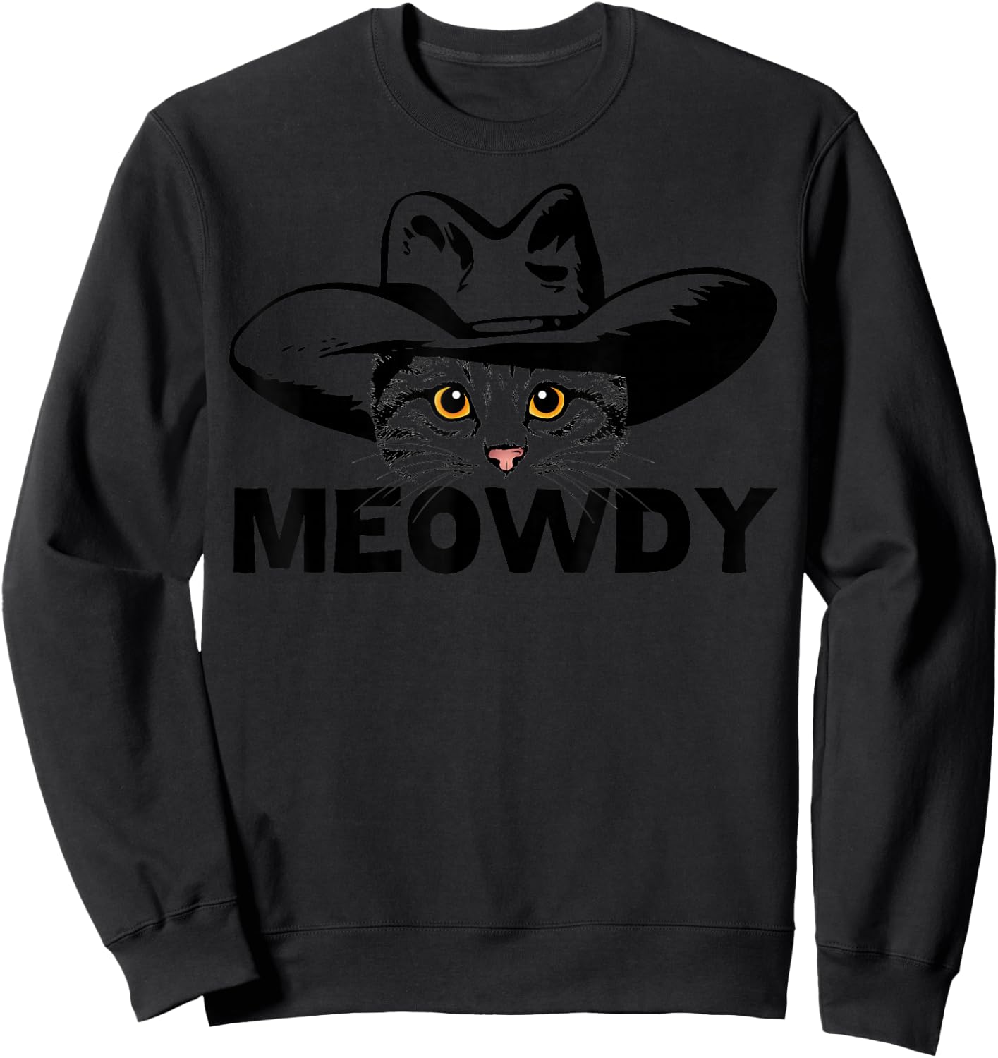 Meowdy - Funny Mashup Between Meow and Howdy - Cat Meme Small Sweatshirt - Sweatshirt | Black