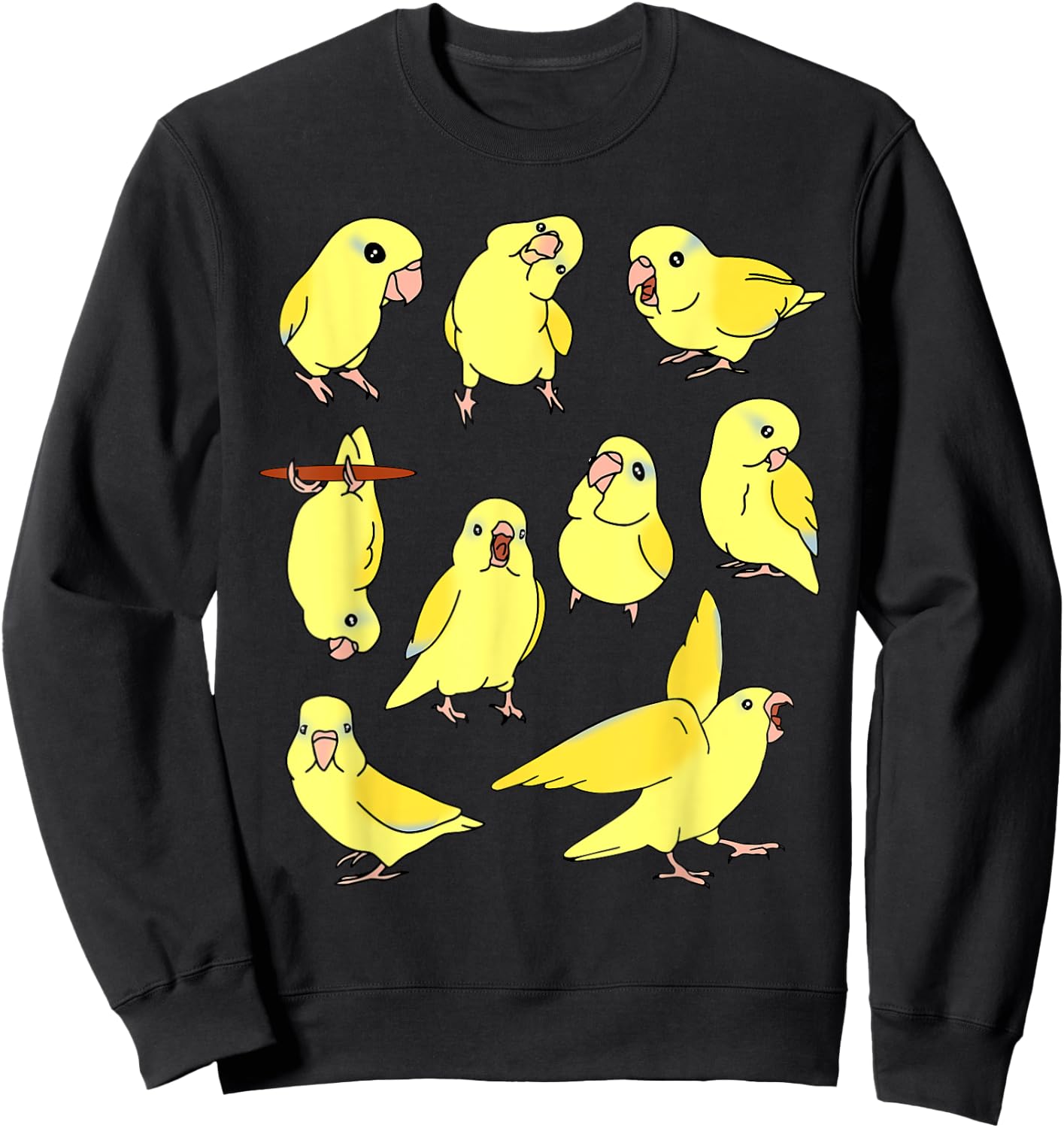 Cute Yellow Parrotlet Pattern Funny Parrots doodles Sweatshirt - Sweatshirt | Black