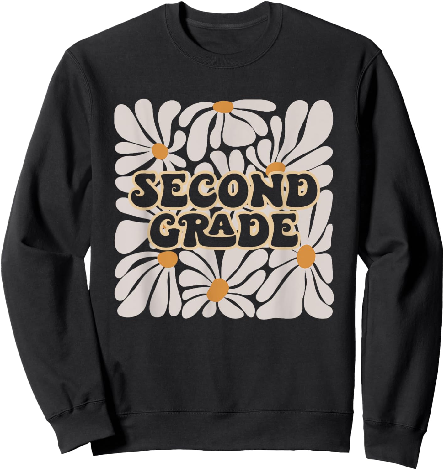Retro Flower Power Squared Second 2nd Grade Back To School Sweatshirt - Sweatshirt | Black