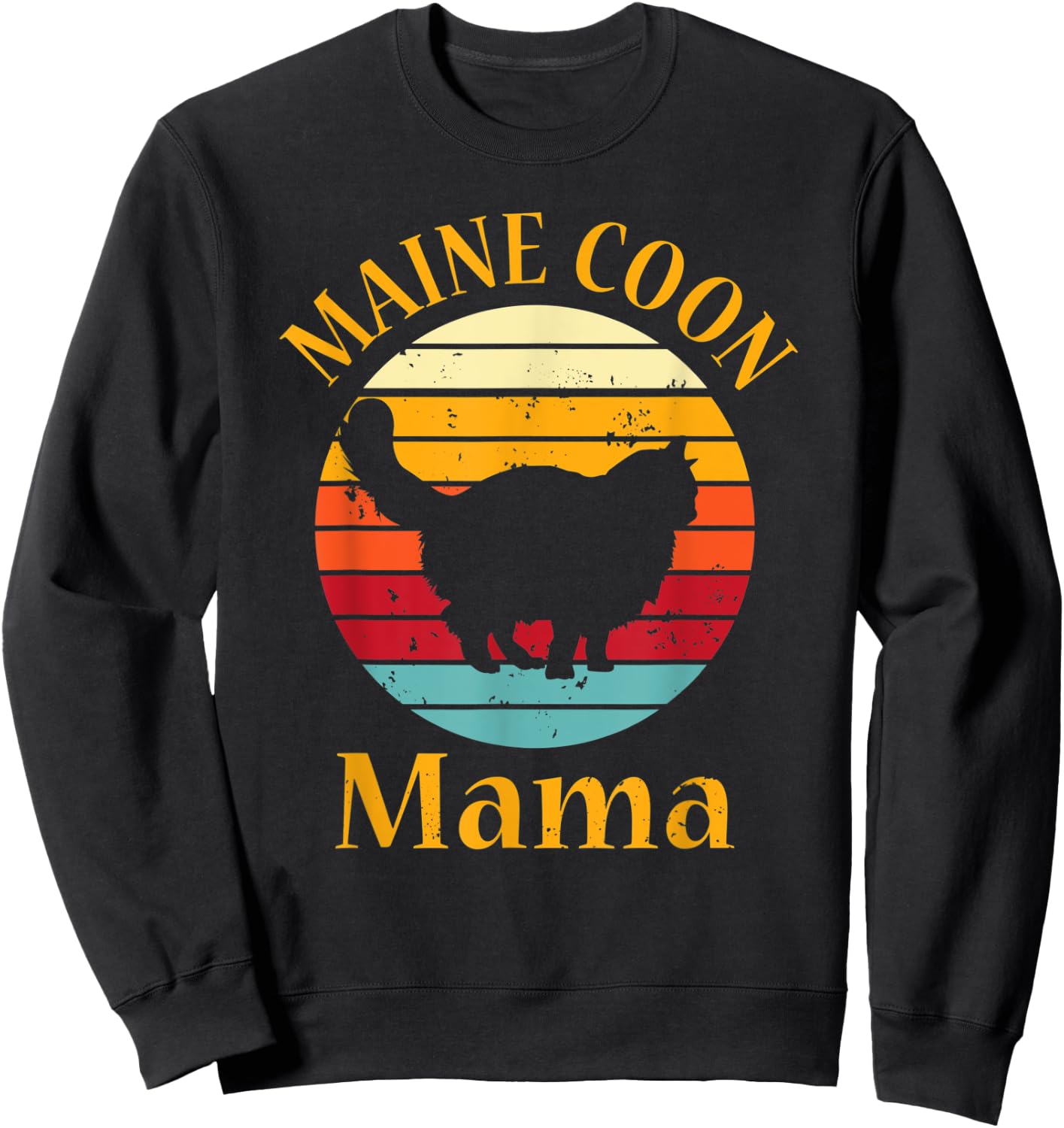 Retro Maine Coon Cat Mom Pet Owner Vintage Maine Coon Mama Men Women Sweatshirt - Sweatshirt | Black