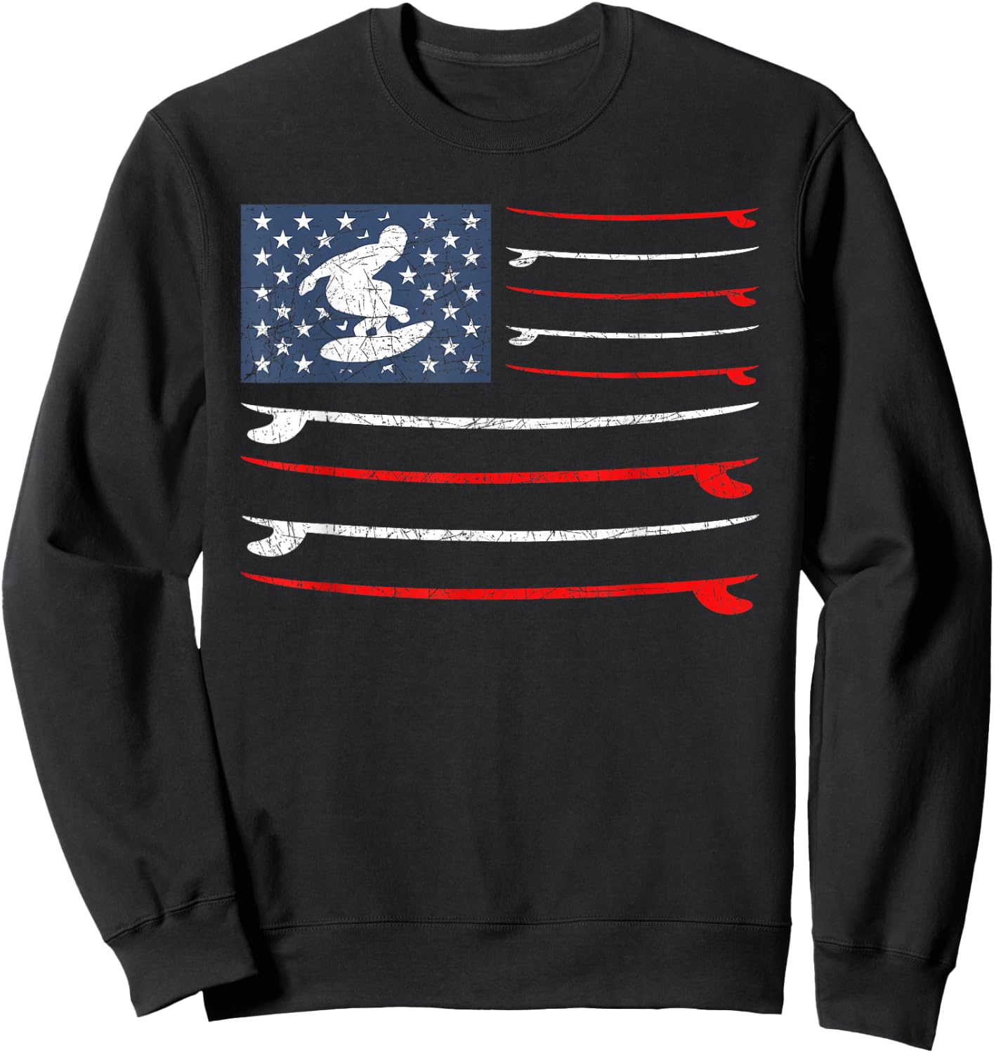 US Flag 4th Of July Surf Patriotic Surfer Surfing Sweatshirt - Sweatshirt | Black