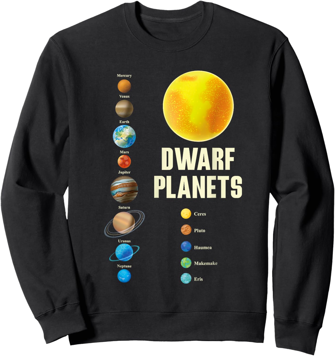 Solar-System Kids and Adults Dwarf Planets Graphic Sweatshirt - Sweatshirt | Black