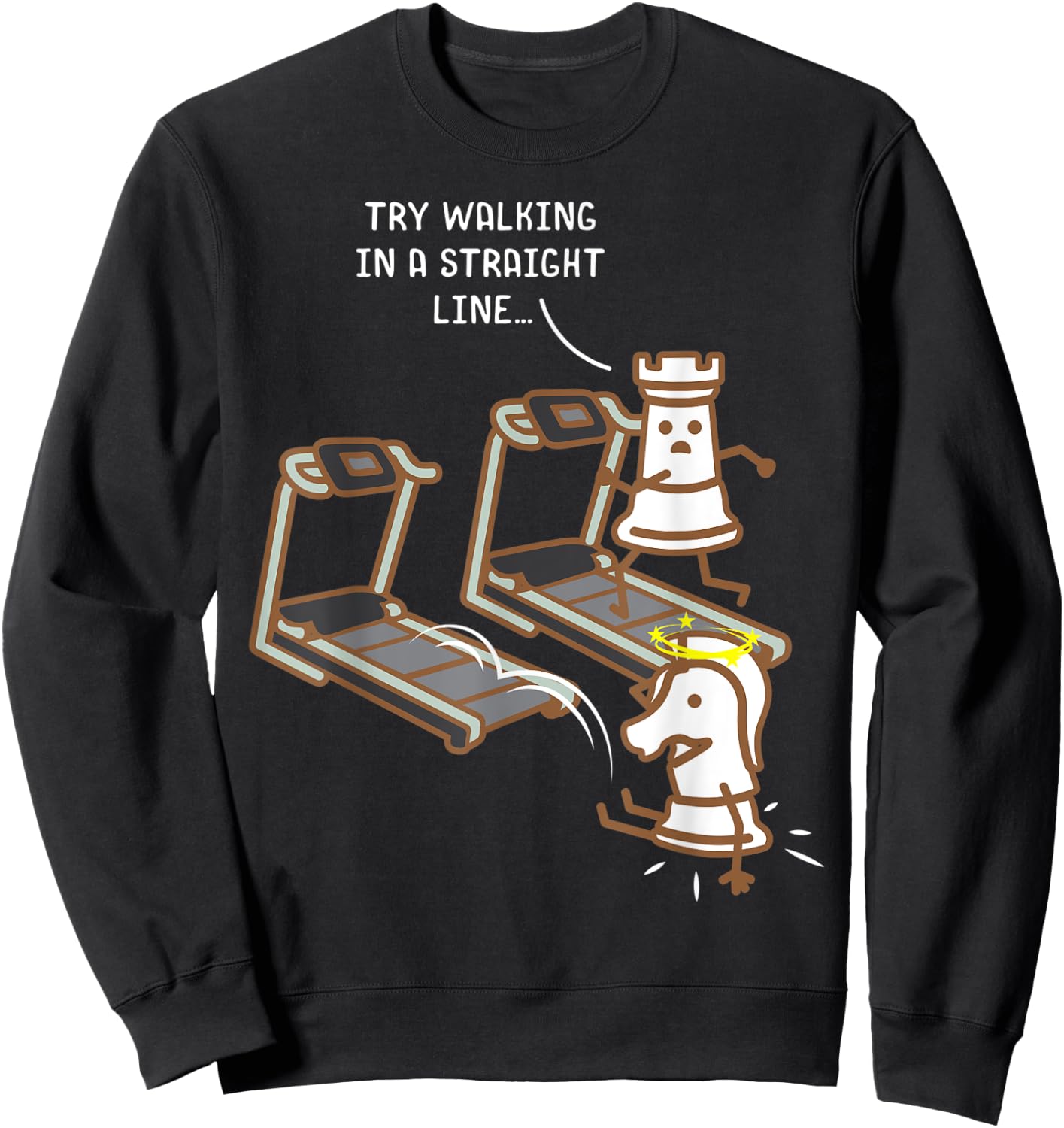 Chess Pieces On A Treadmill Funny Chess Lover Fitness Gift Sweatshirt - Sweatshirt | Black