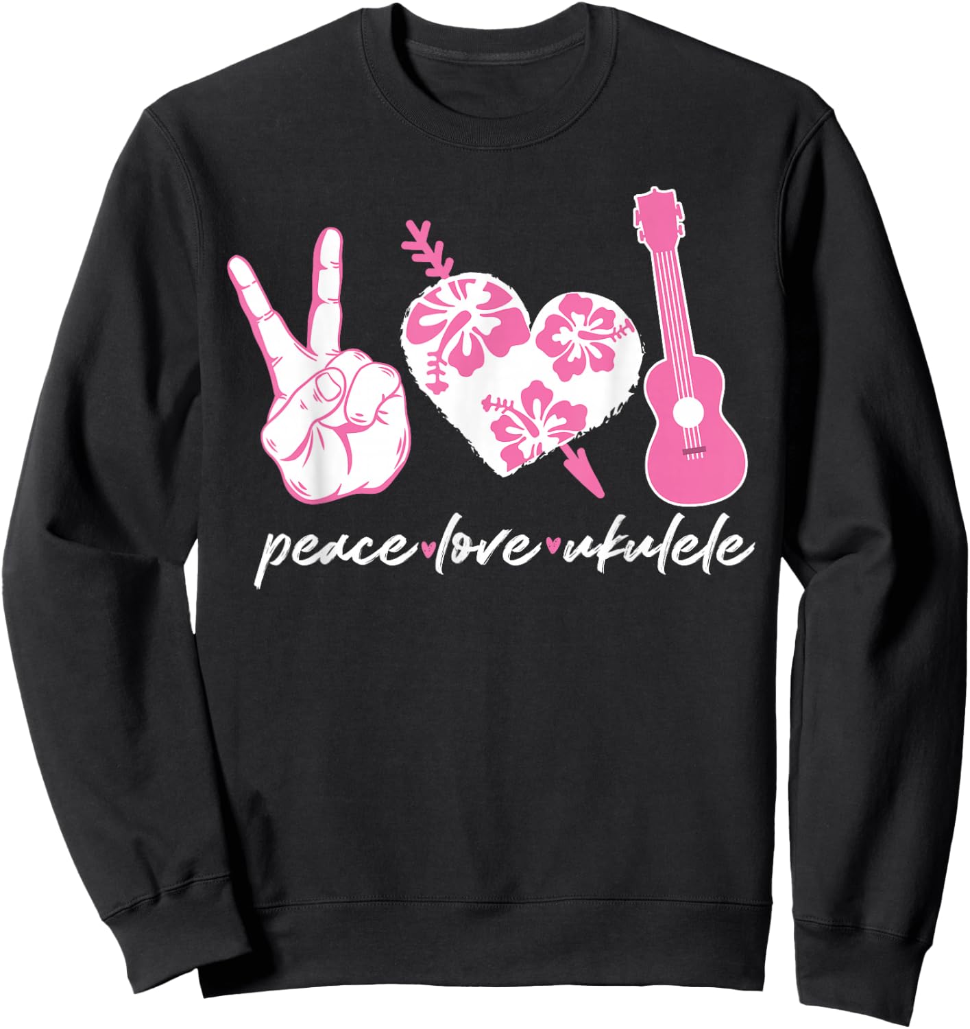 Hawaiian Uke Peace Love Ukulele Flower Heart Sweatshirt - Sweatshirt | Black