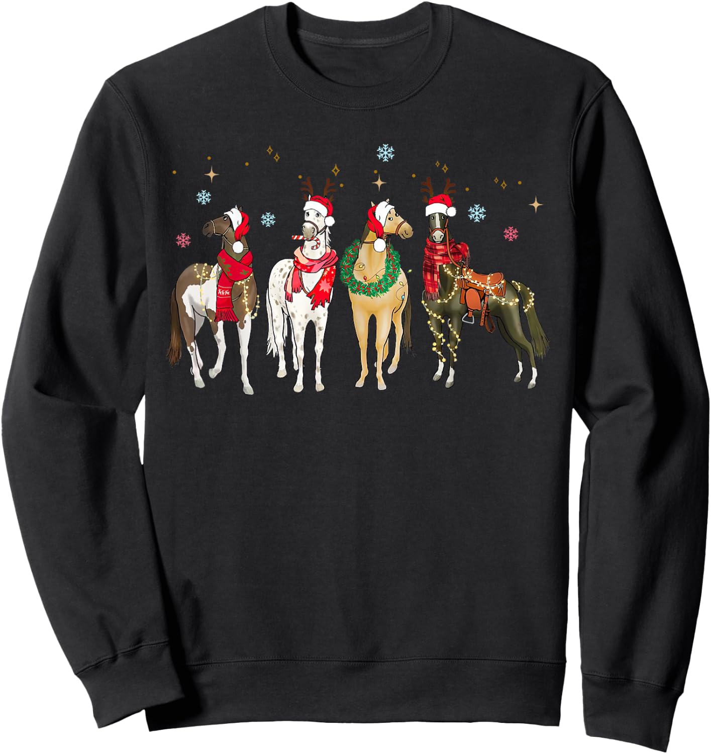Xmas Horse Lover Santa Hat Christmas Holiday Pajamas Retro Sweatshirt - Sweatshirt | Black