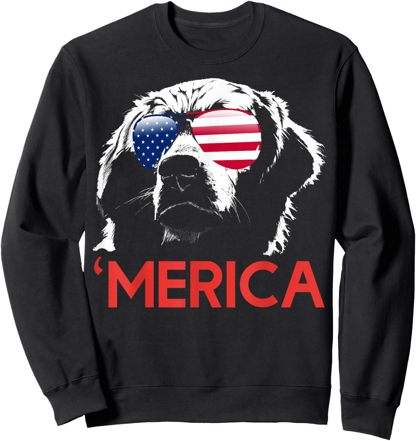 Merica Golden Retriever American Flag 4th of July Sweatshirt - Sweatshirt | Black